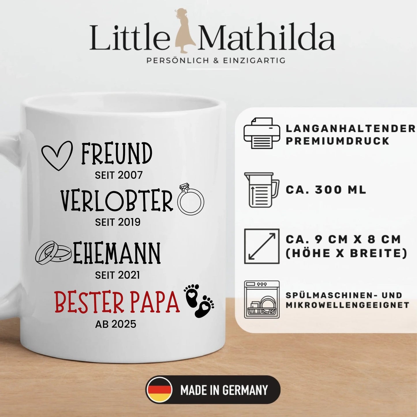 Schwangerschaft verkünden: Freund, Verlobter, Ehemann, Bester Papa Little Mathilda Little Mathilda Keramik Tasse