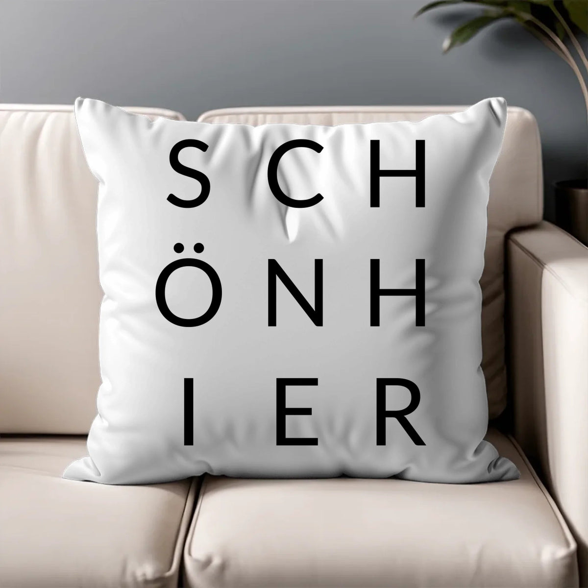 Dekokissen „SCHÖN HIER“ – Modernes Baumwollkissen mit Aufdruck Little Mathilda Little Mathilda Kissen