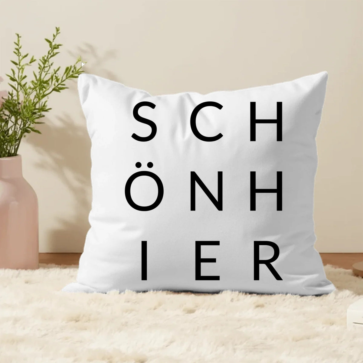 Dekokissen „SCHÖN HIER“ – Modernes Baumwollkissen mit Aufdruck Little Mathilda Little Mathilda Kissen