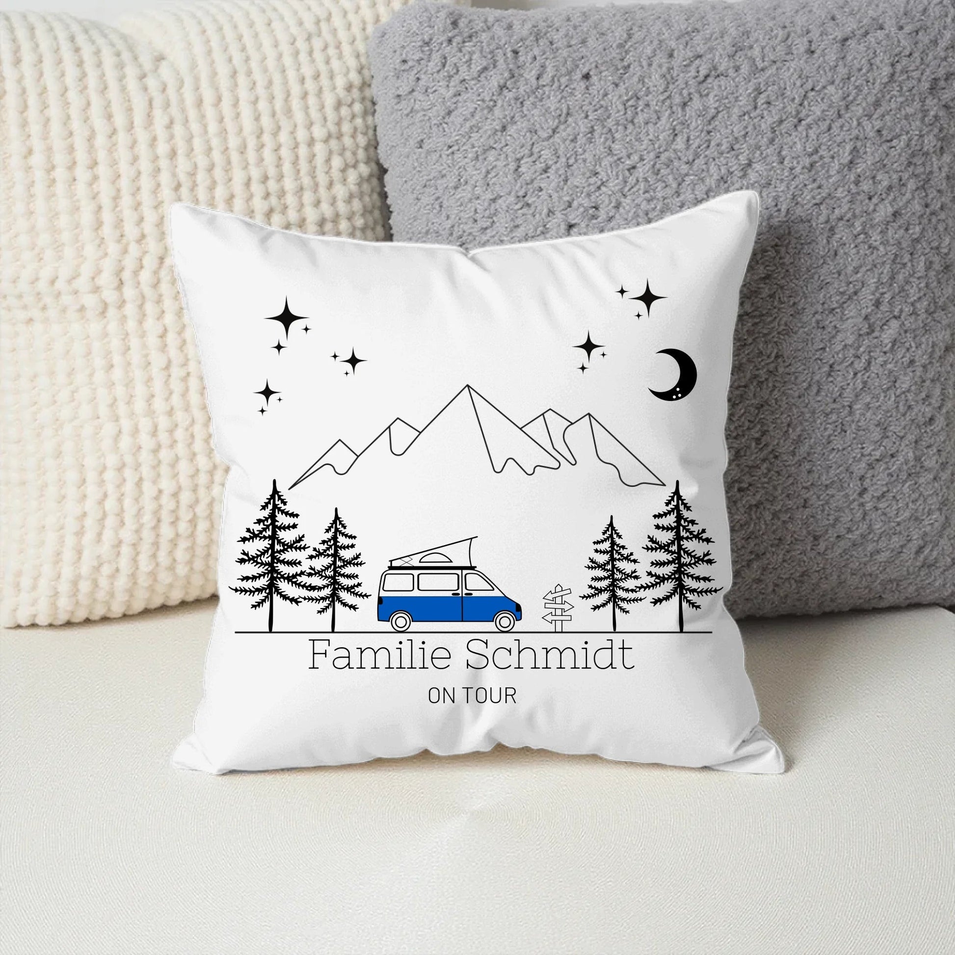 Personalisiertes Camping Kissen aus Baumwolle Campervan mit Aufstelldach Little Mathilda Little Mathilda Kissen