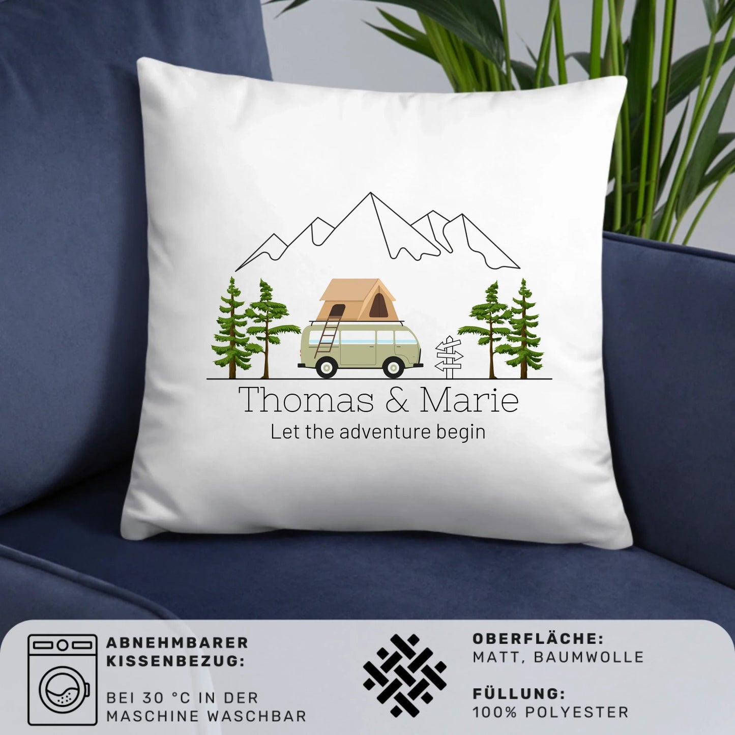 Personalisiertes Camping Kissen bunter Camper mit Dachzelt Little Mathilda Little Mathilda Kissen