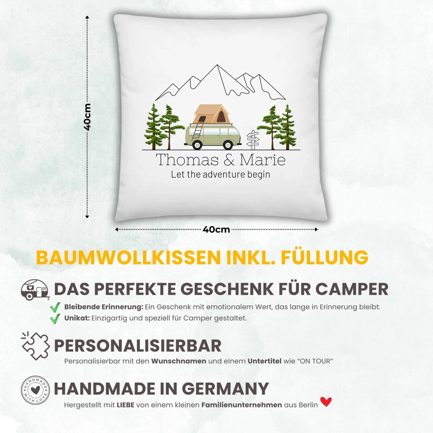 Personalisiertes Camping Kissen bunter Camper mit Dachzelt Little Mathilda Little Mathilda Kissen