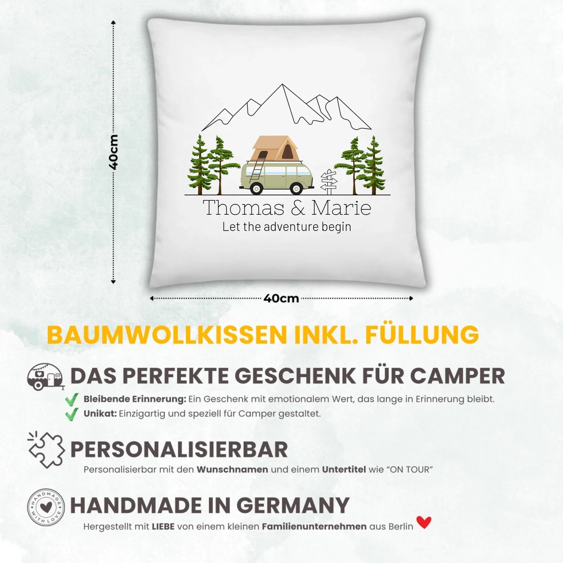 Personalisiertes Camping Kissen bunter Camper mit Dachzelt Little Mathilda Little Mathilda Kissen