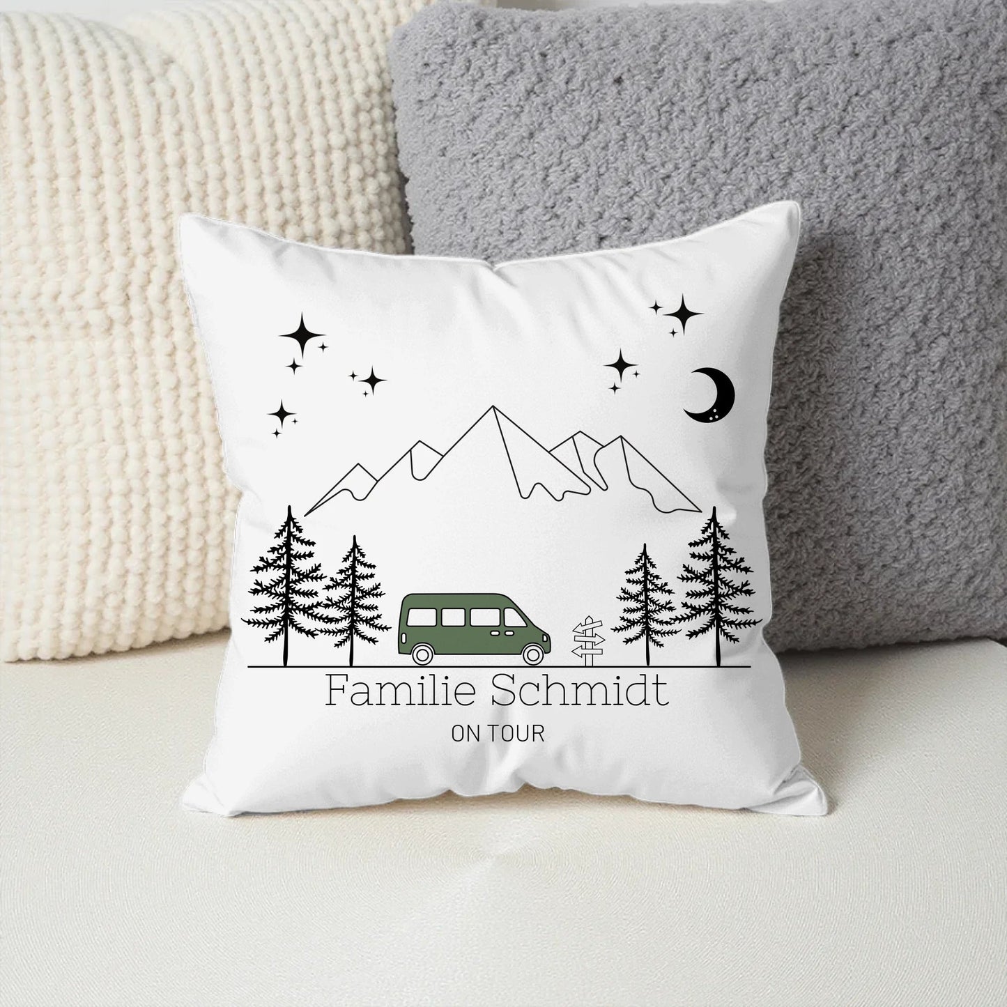 Personalisiertes Camping Kissen: Camping Van (40x40cm Baumwolle) Little Mathilda Little Mathilda Kissen