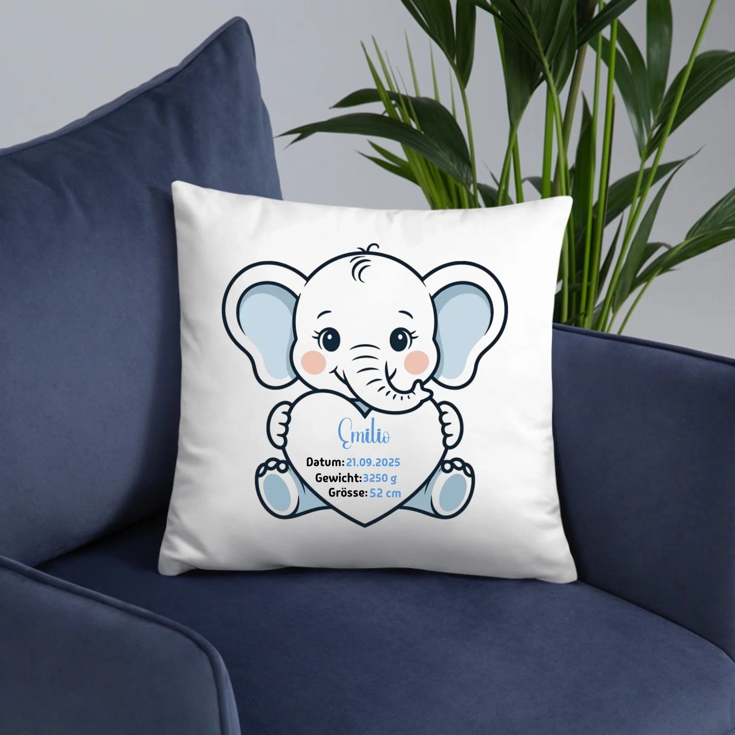 Personalisiertes Geburtskissen Elefant mit Namen, Datum, Gewicht und Größe Little Mathilda Little Mathilda Kissen