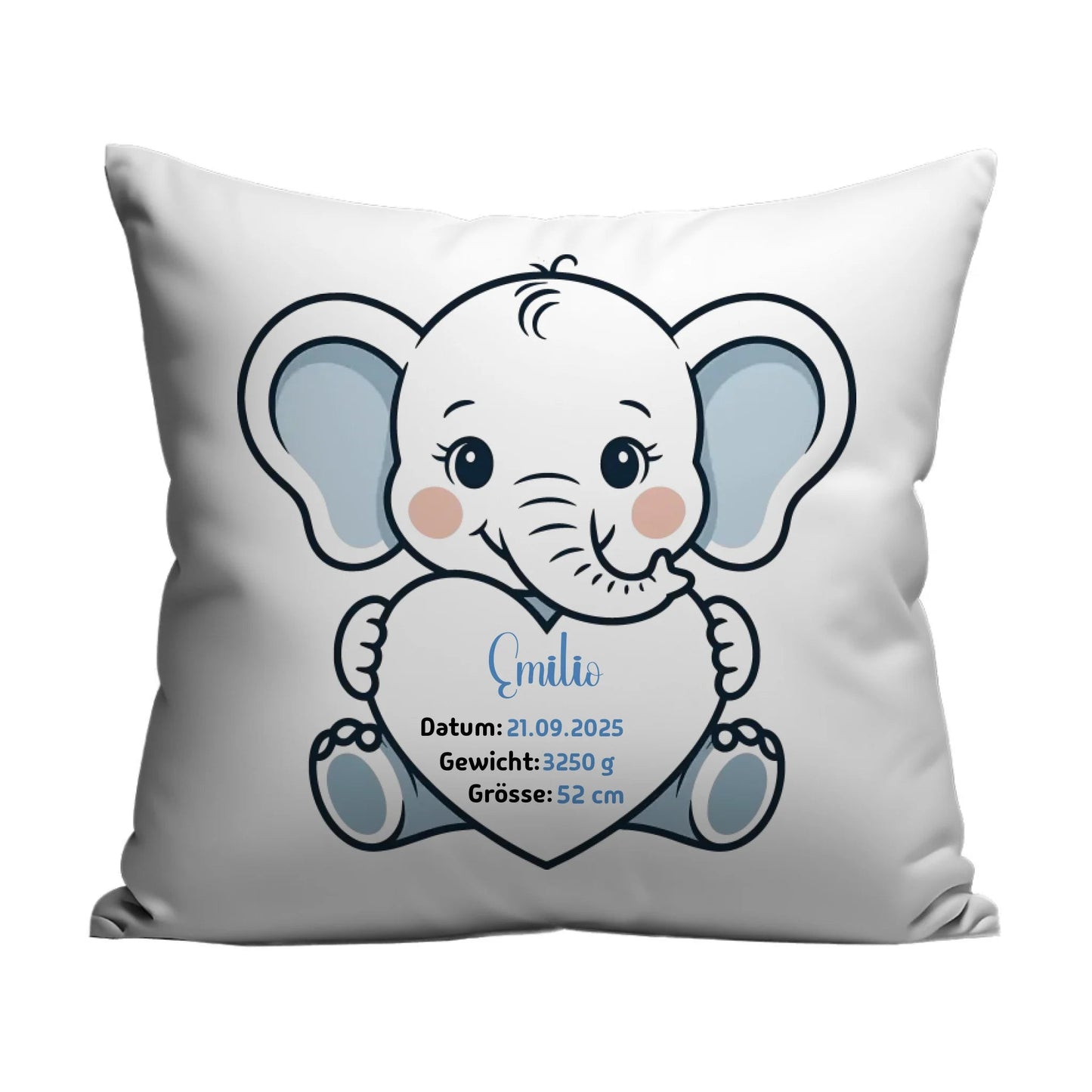 Personalisiertes Geburtskissen Elefant mit Namen, Datum, Gewicht und Größe Little Mathilda Little Mathilda Kissen