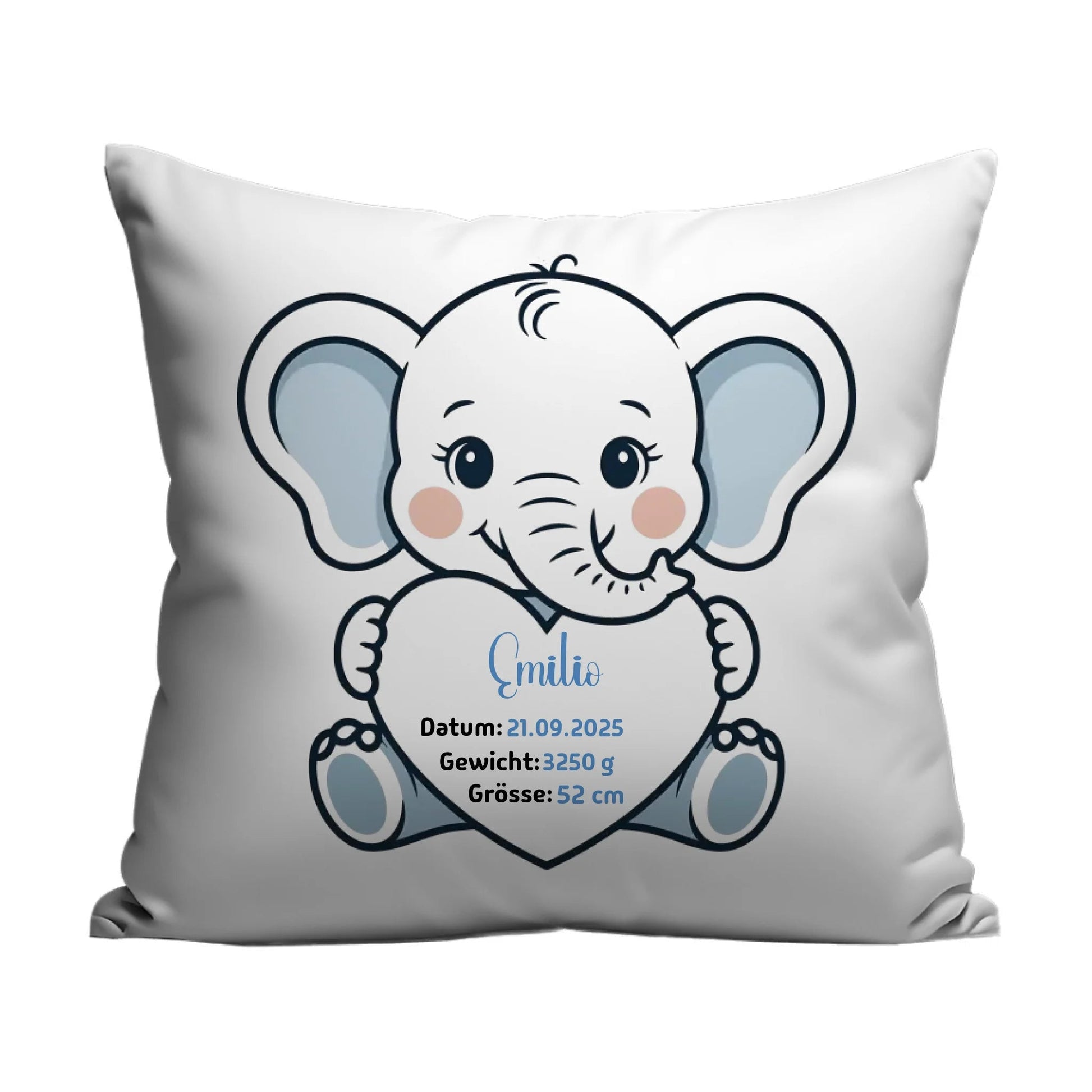 Personalisiertes Geburtskissen Elefant mit Namen, Datum, Gewicht und Größe Little Mathilda Little Mathilda Kissen
