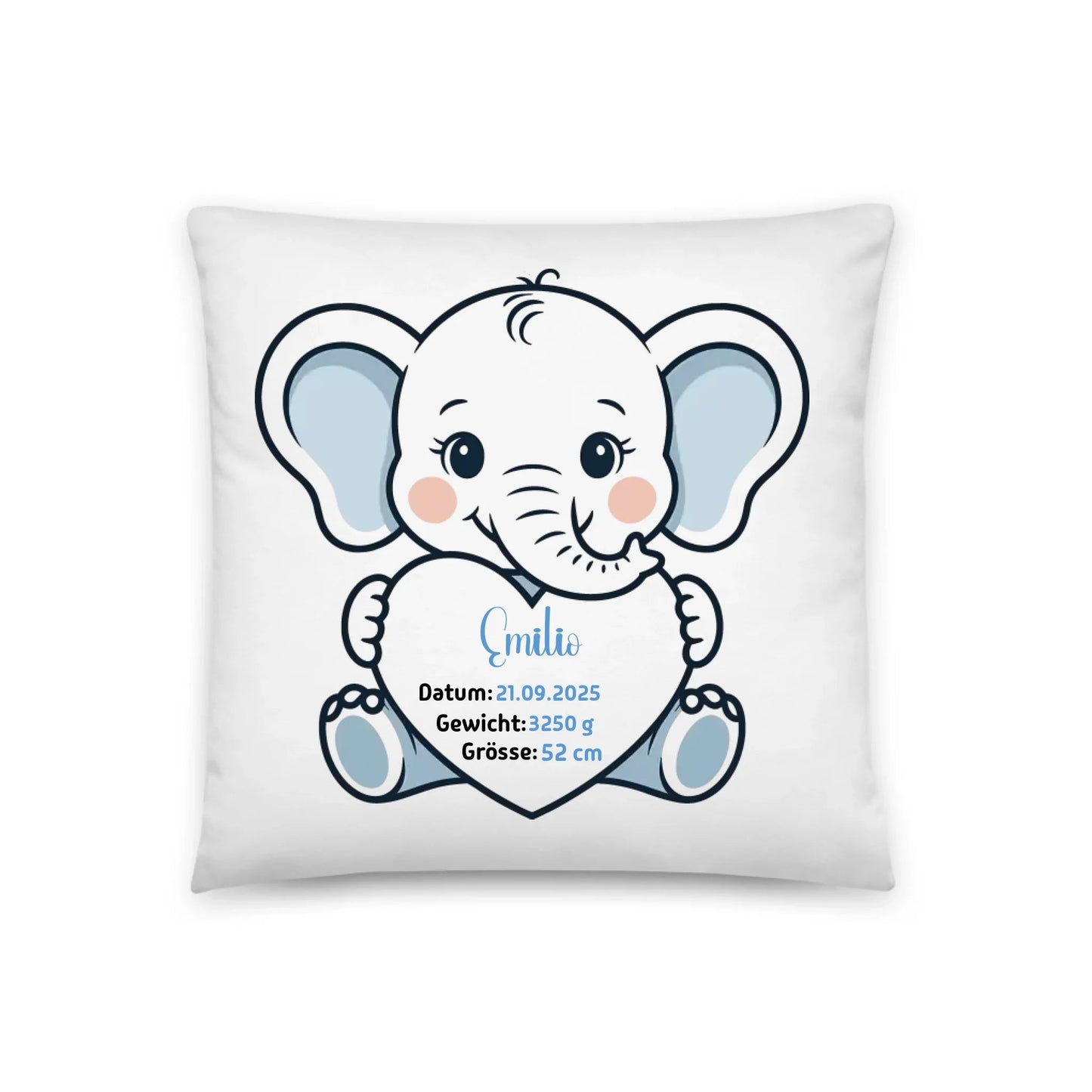 Personalisiertes Geburtskissen Elefant mit Namen, Datum, Gewicht und Größe Little Mathilda Little Mathilda Kissen