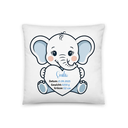 Personalisiertes Geburtskissen Elefant mit Namen, Datum, Gewicht und Größe Little Mathilda Little Mathilda Kissen