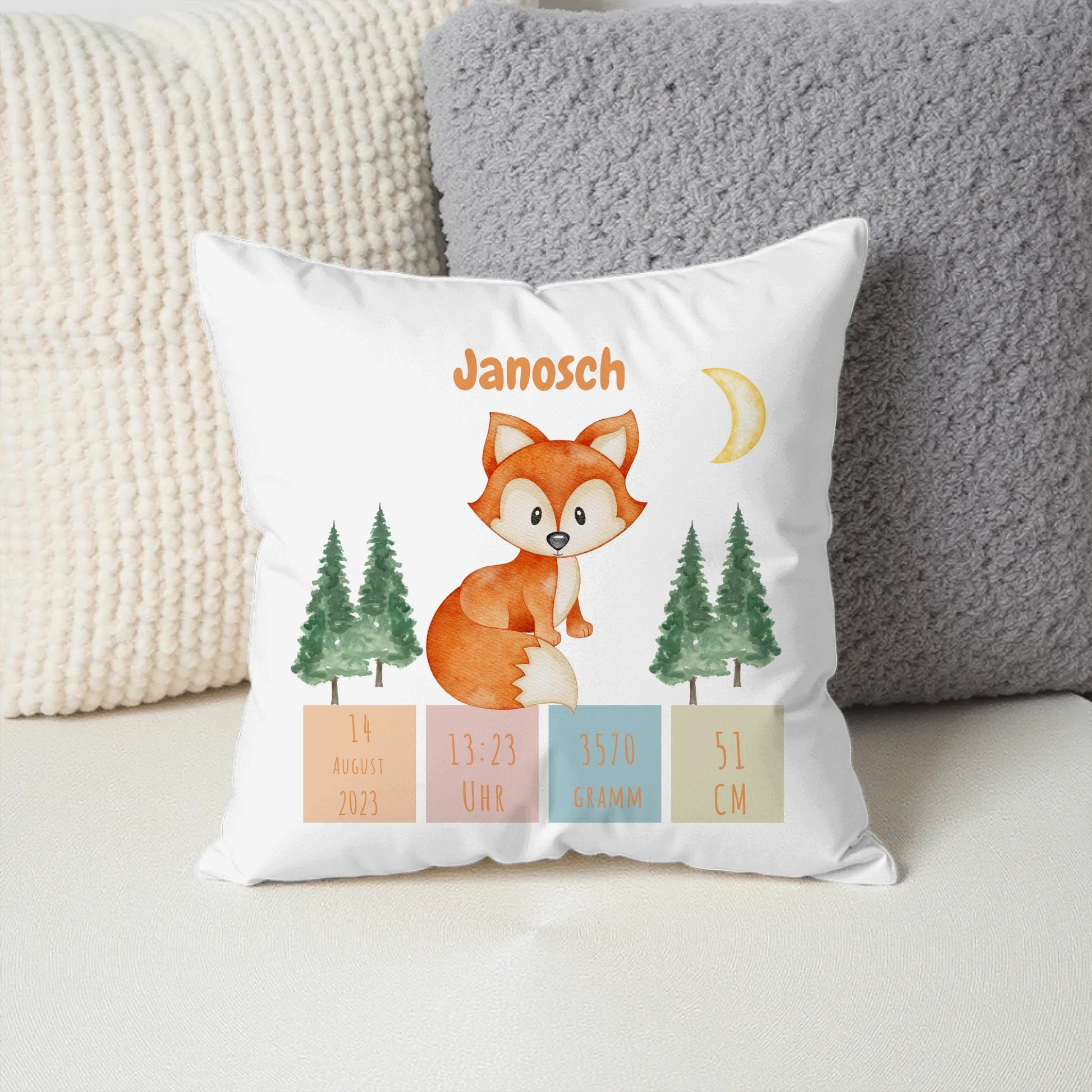 Personalisiertes Geburtskissen: Fuchs (40x40cm Baumwolle) Little Mathilda Little Mathilda Kissen