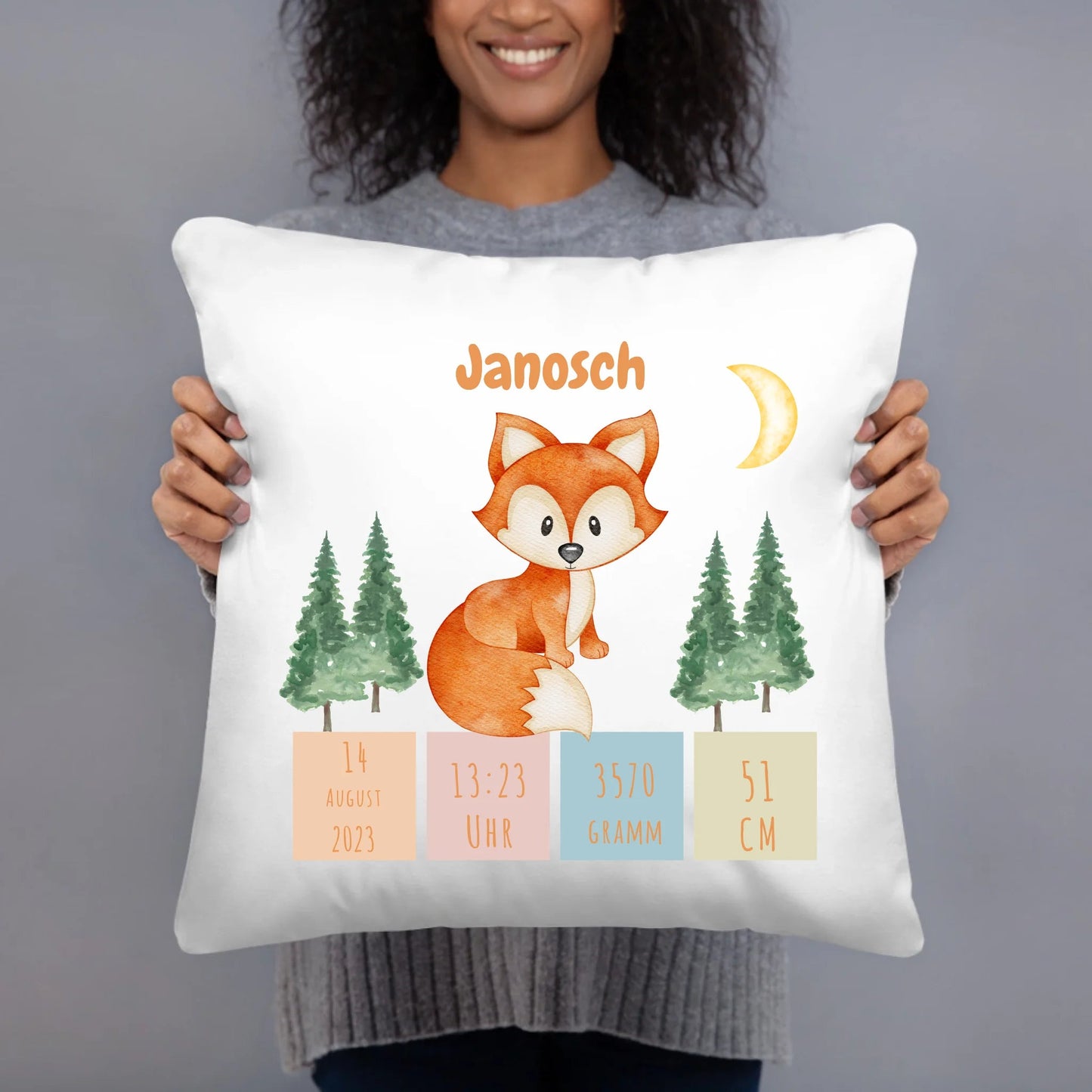 Personalisiertes Geburtskissen: Fuchs (40x40cm Baumwolle) Little Mathilda Little Mathilda Kissen