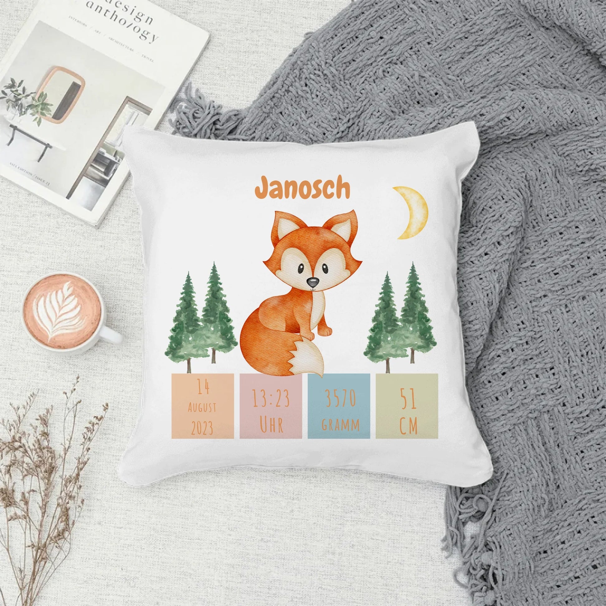 Personalisiertes Geburtskissen: Fuchs (40x40cm Baumwolle) Little Mathilda Little Mathilda Kissen