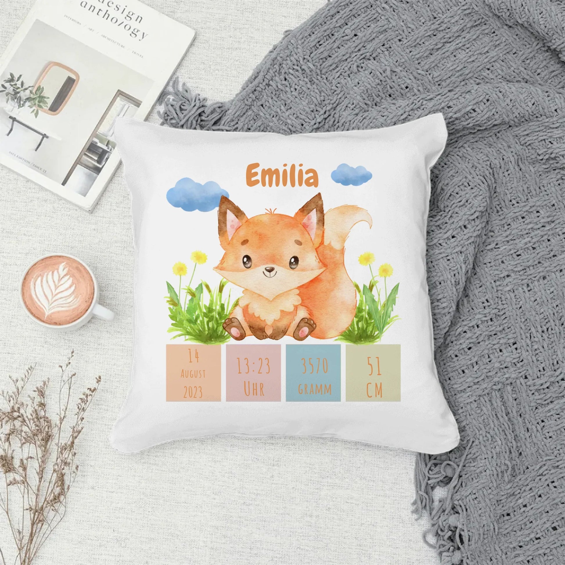 Personalisiertes Geburtskissen: Fuchskids (40x40cm Baumwolle) Little Mathilda Little Mathilda Kissen