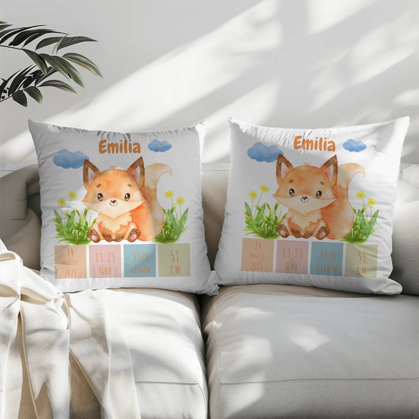 Personalisiertes Geburtskissen: Fuchskids (40x40cm Baumwolle) Little Mathilda Little Mathilda Kissen