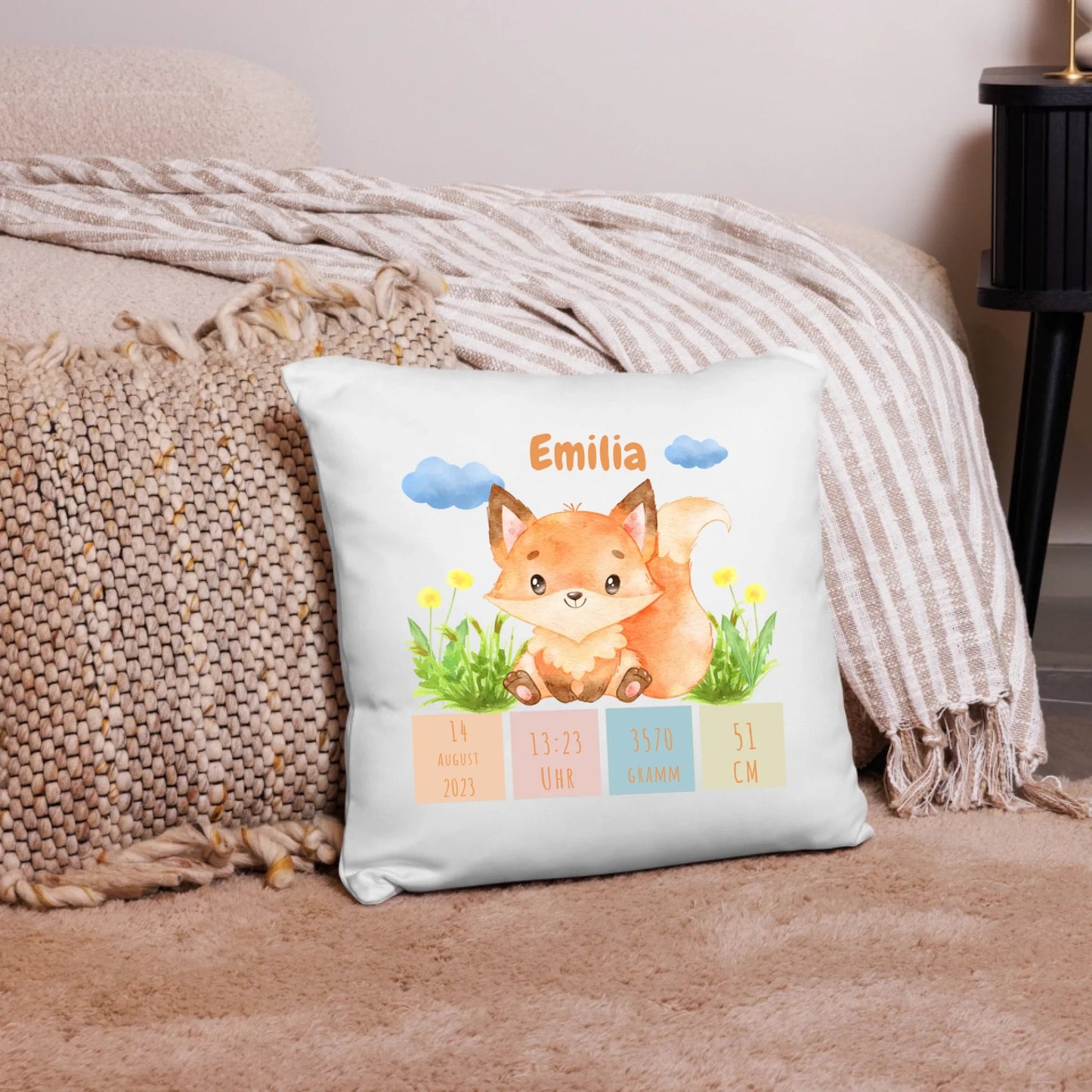 Personalisiertes Geburtskissen: Fuchskids (40x40cm Baumwolle) Little Mathilda Little Mathilda Kissen