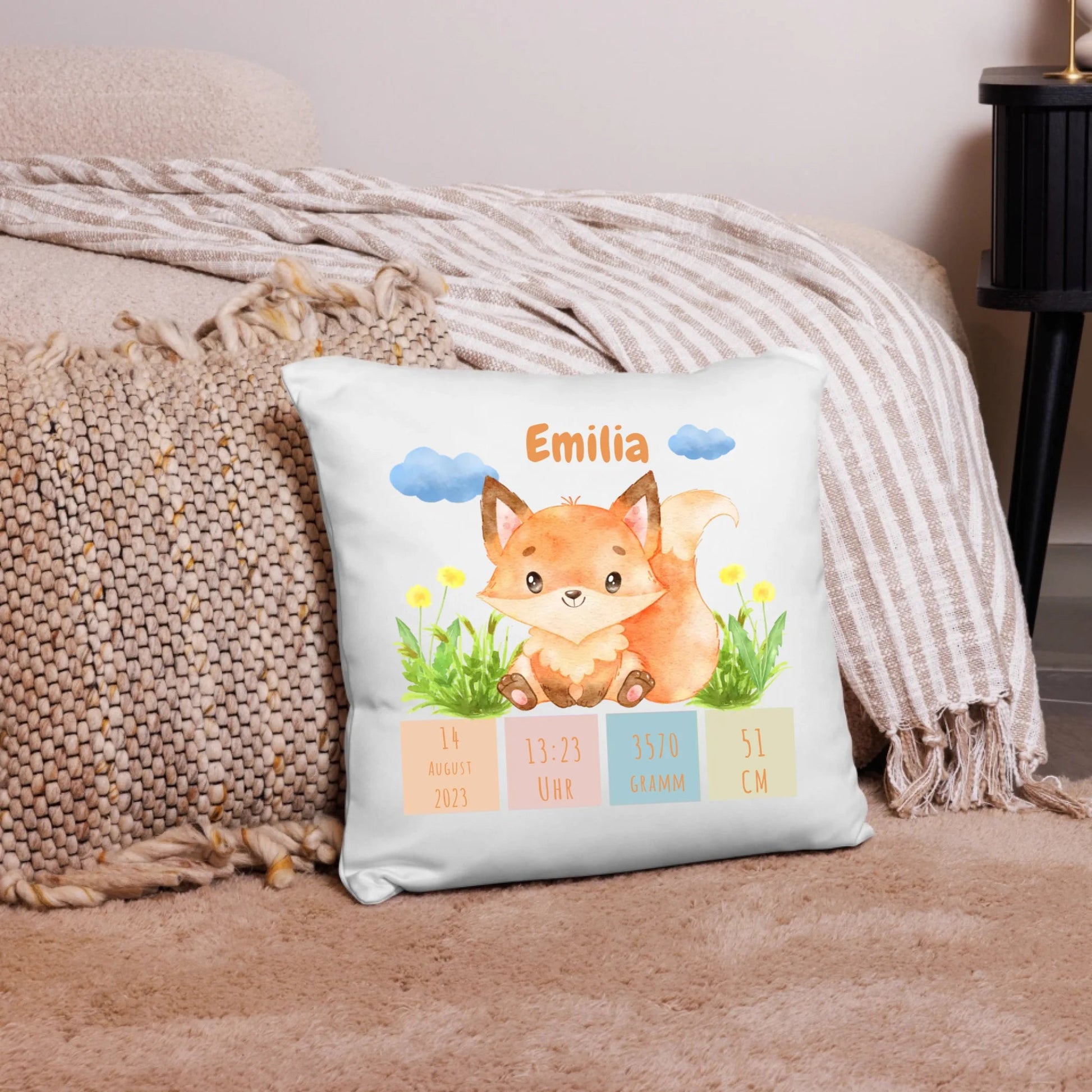 Personalisiertes Geburtskissen: Fuchskids (40x40cm Baumwolle) Little Mathilda Little Mathilda Kissen