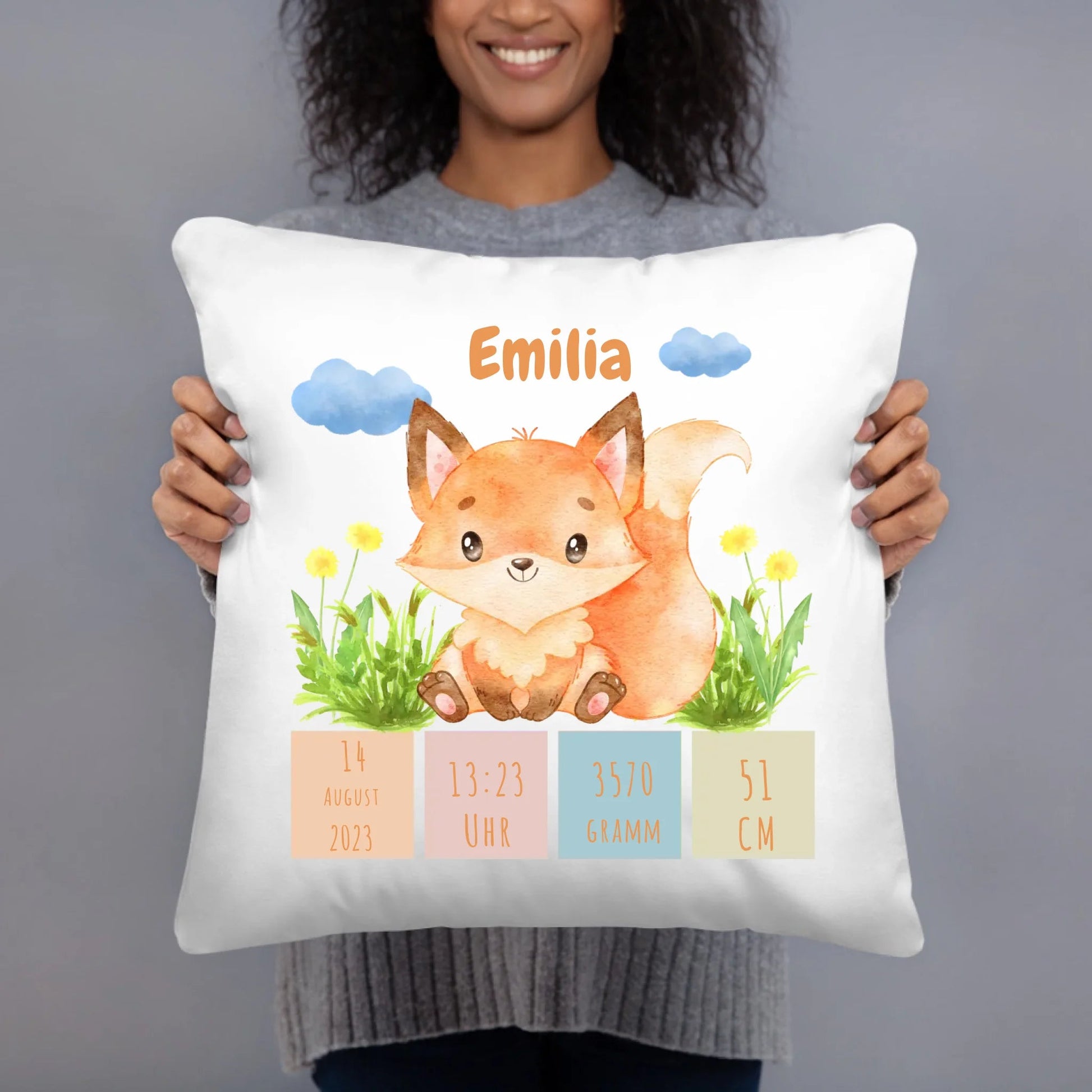Personalisiertes Geburtskissen: Fuchskids (40x40cm Baumwolle) Little Mathilda Little Mathilda Kissen