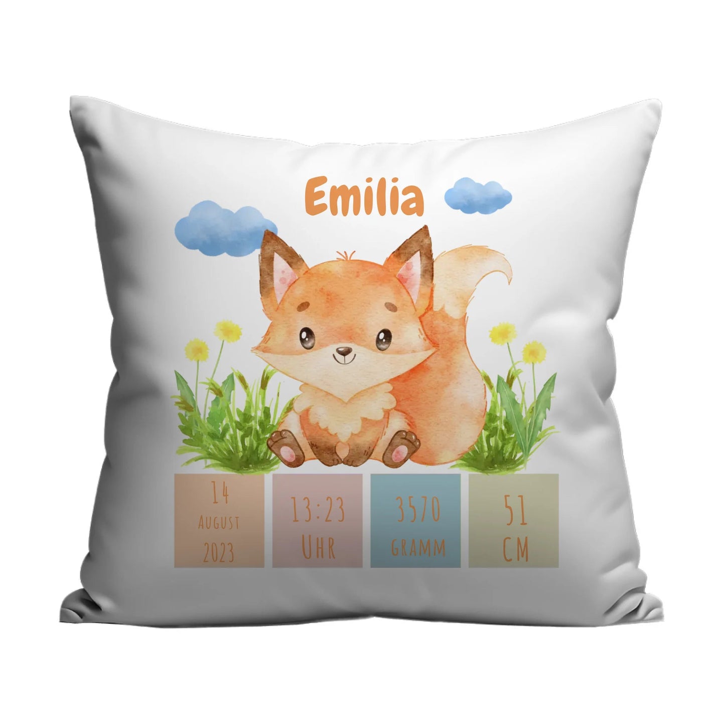 Personalisiertes Geburtskissen: Fuchskids (40x40cm Baumwolle) Little Mathilda Little Mathilda Kissen