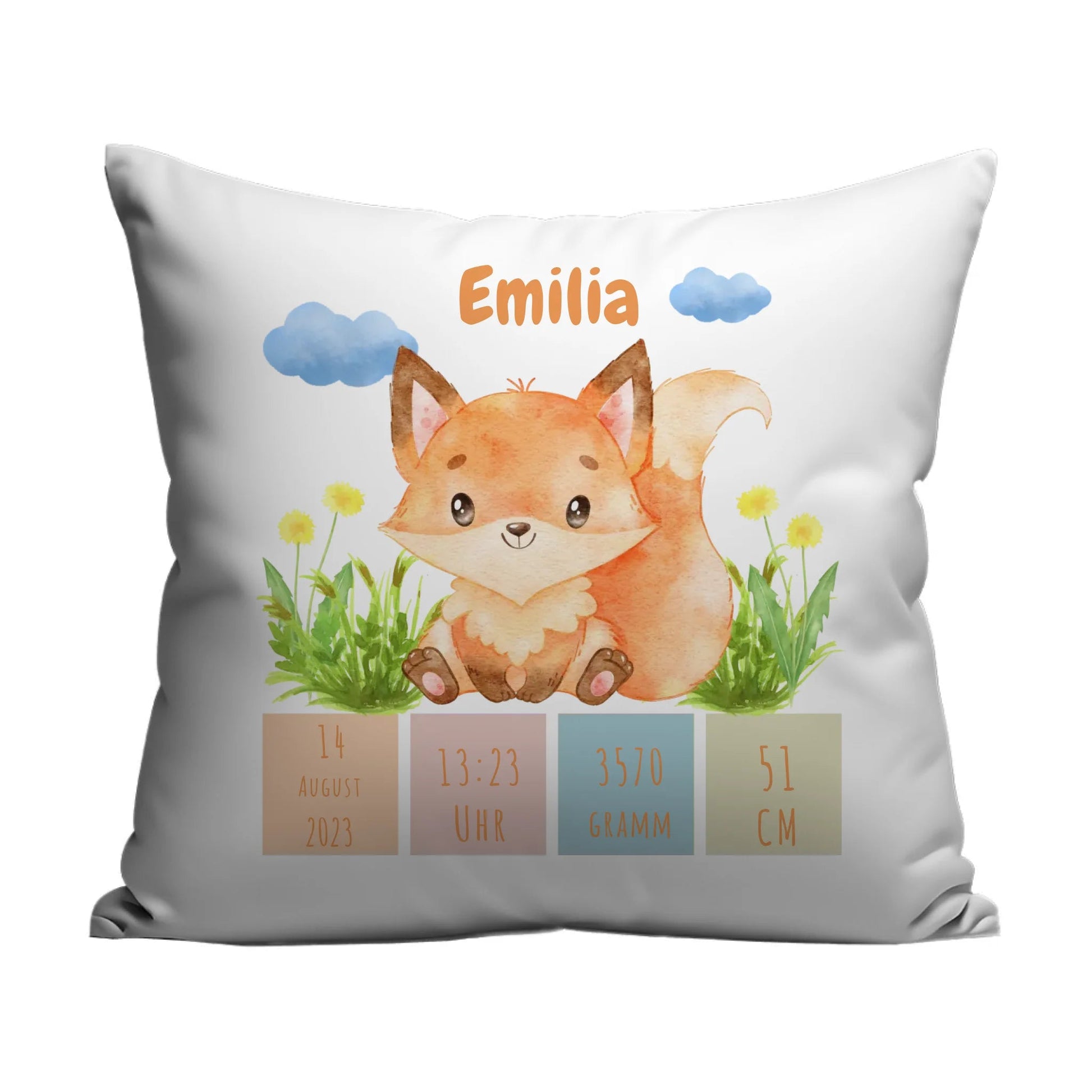 Personalisiertes Geburtskissen: Fuchskids (40x40cm Baumwolle) Little Mathilda Little Mathilda Kissen