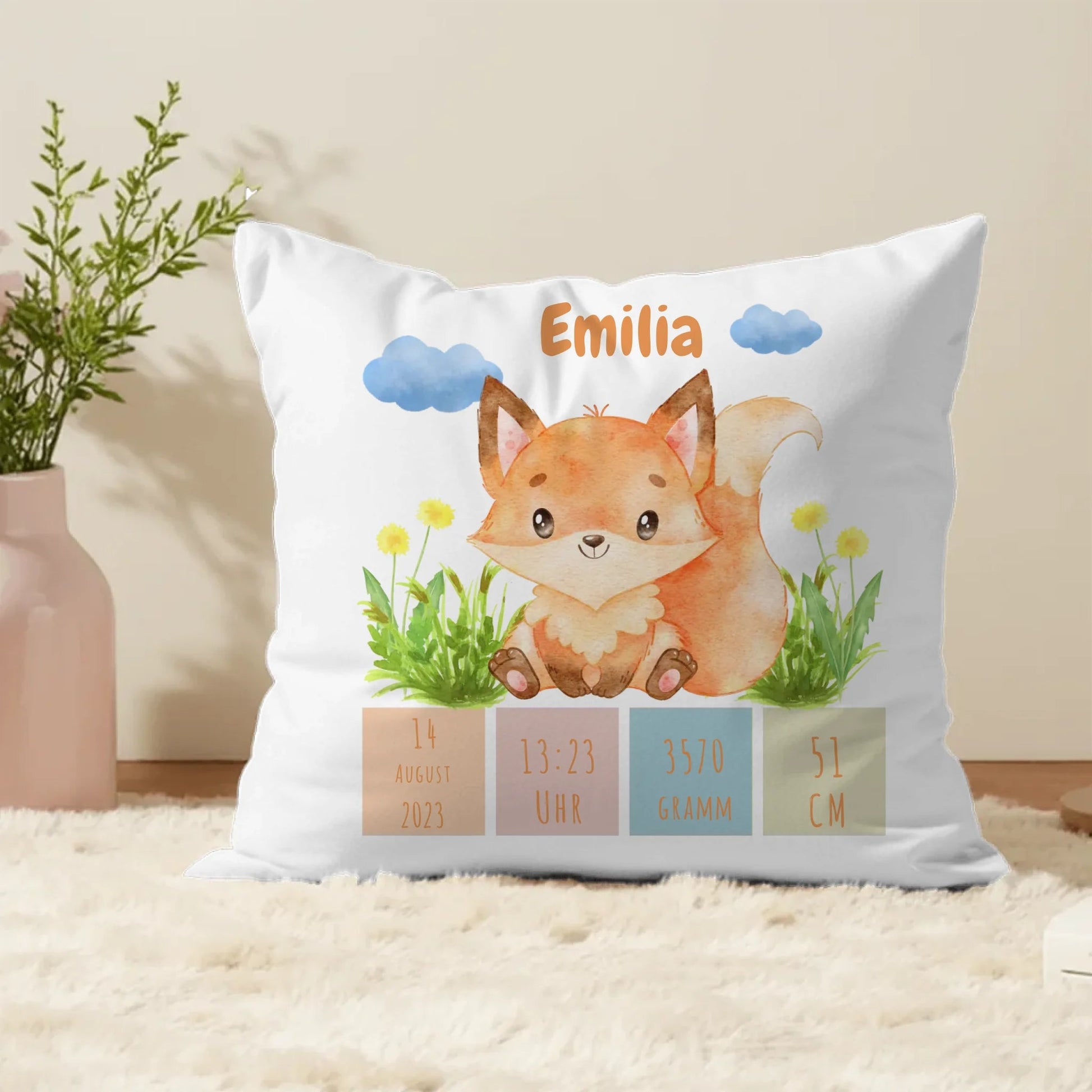 Personalisiertes Geburtskissen: Fuchskids (40x40cm Baumwolle) Little Mathilda Little Mathilda Kissen