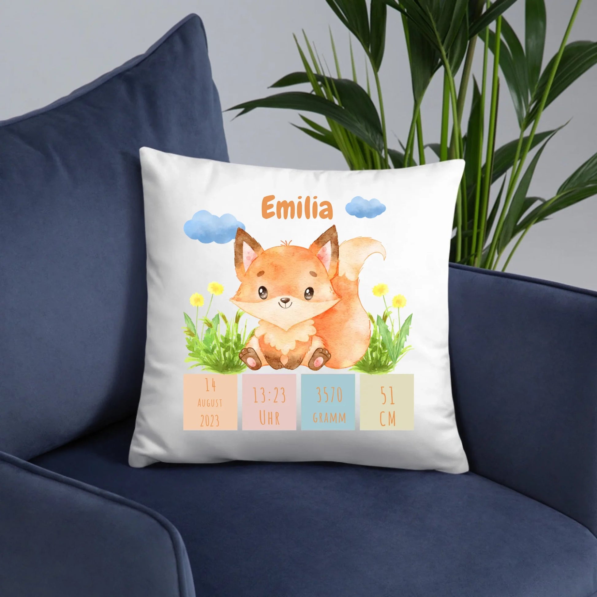 Personalisiertes Geburtskissen: Fuchskids (40x40cm Baumwolle) Little Mathilda Little Mathilda Kissen