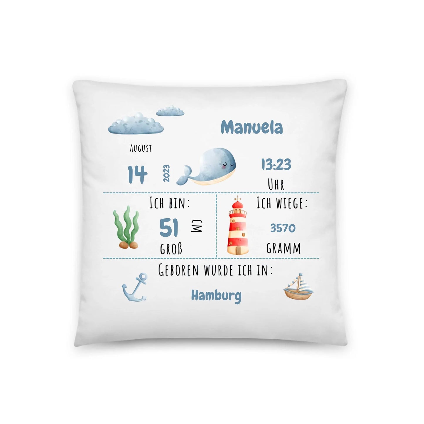 Personalisiertes Geburtskissen: Meerestiere & Waldtiere (40x40cm Baumwolle) Little Mathilda Little Mathilda Kissen