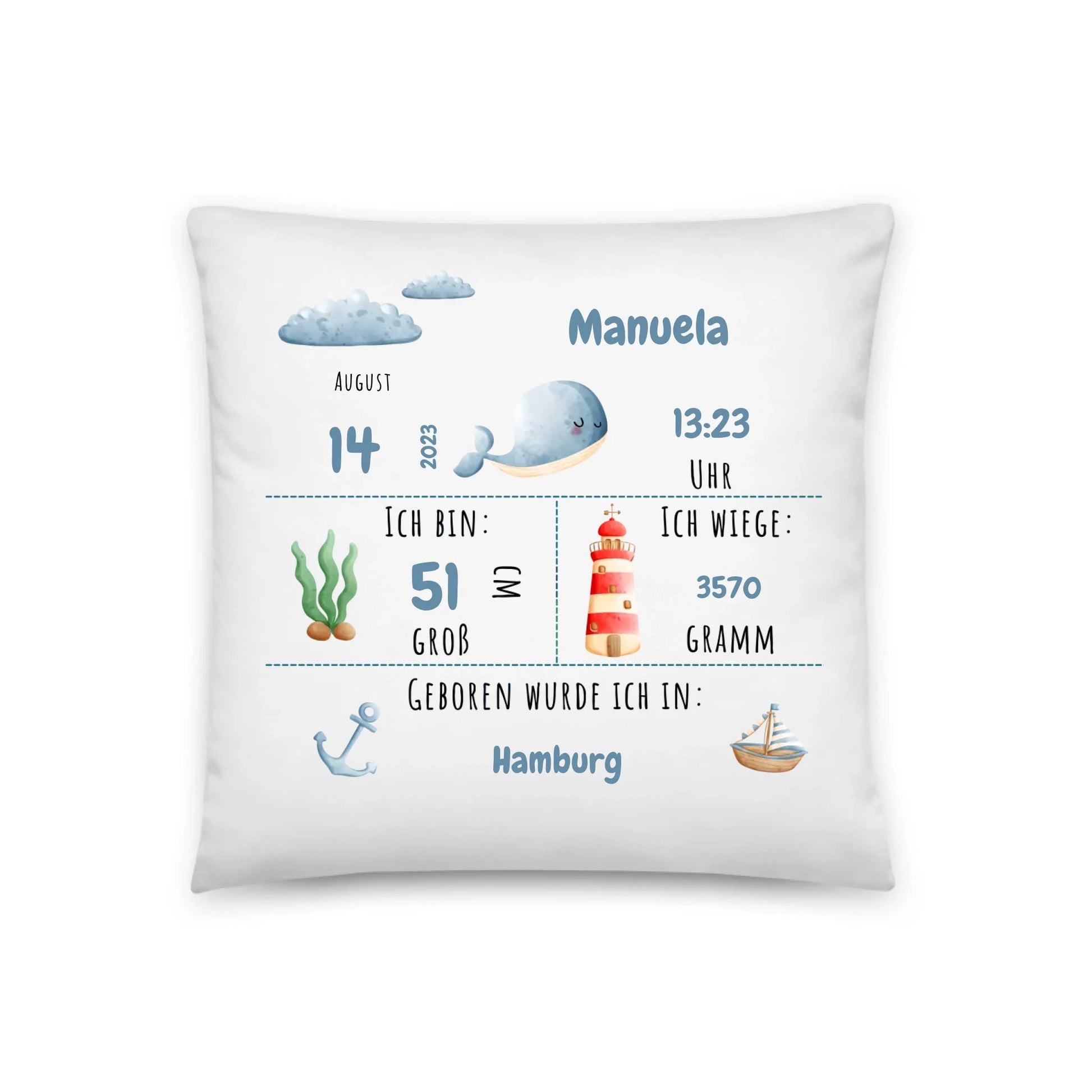 Personalisiertes Geburtskissen: Meerestiere & Waldtiere (40x40cm Baumwolle) Little Mathilda Little Mathilda Kissen
