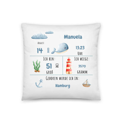 Personalisiertes Geburtskissen: Meerestiere & Waldtiere (40x40cm Baumwolle) Little Mathilda Little Mathilda Kissen
