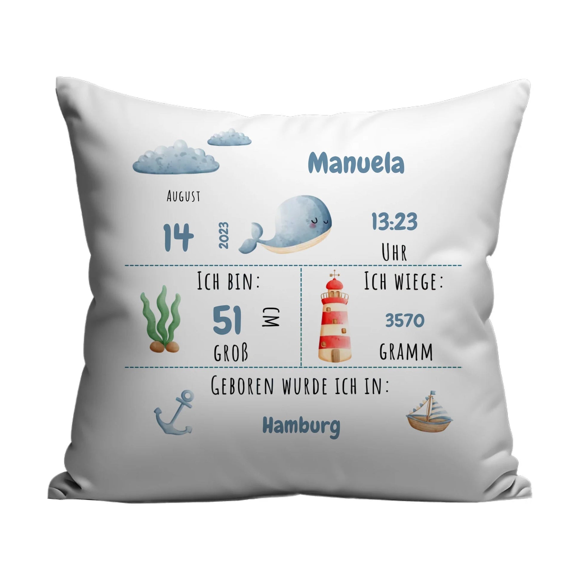 Personalisiertes Geburtskissen: Meerestiere & Waldtiere (40x40cm Baumwolle) Little Mathilda Little Mathilda Kissen