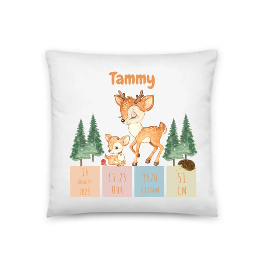 Personalisiertes Geburtskissen: Rehfamilie (40x40cm Baumwolle) Little Mathilda Little Mathilda Kissen