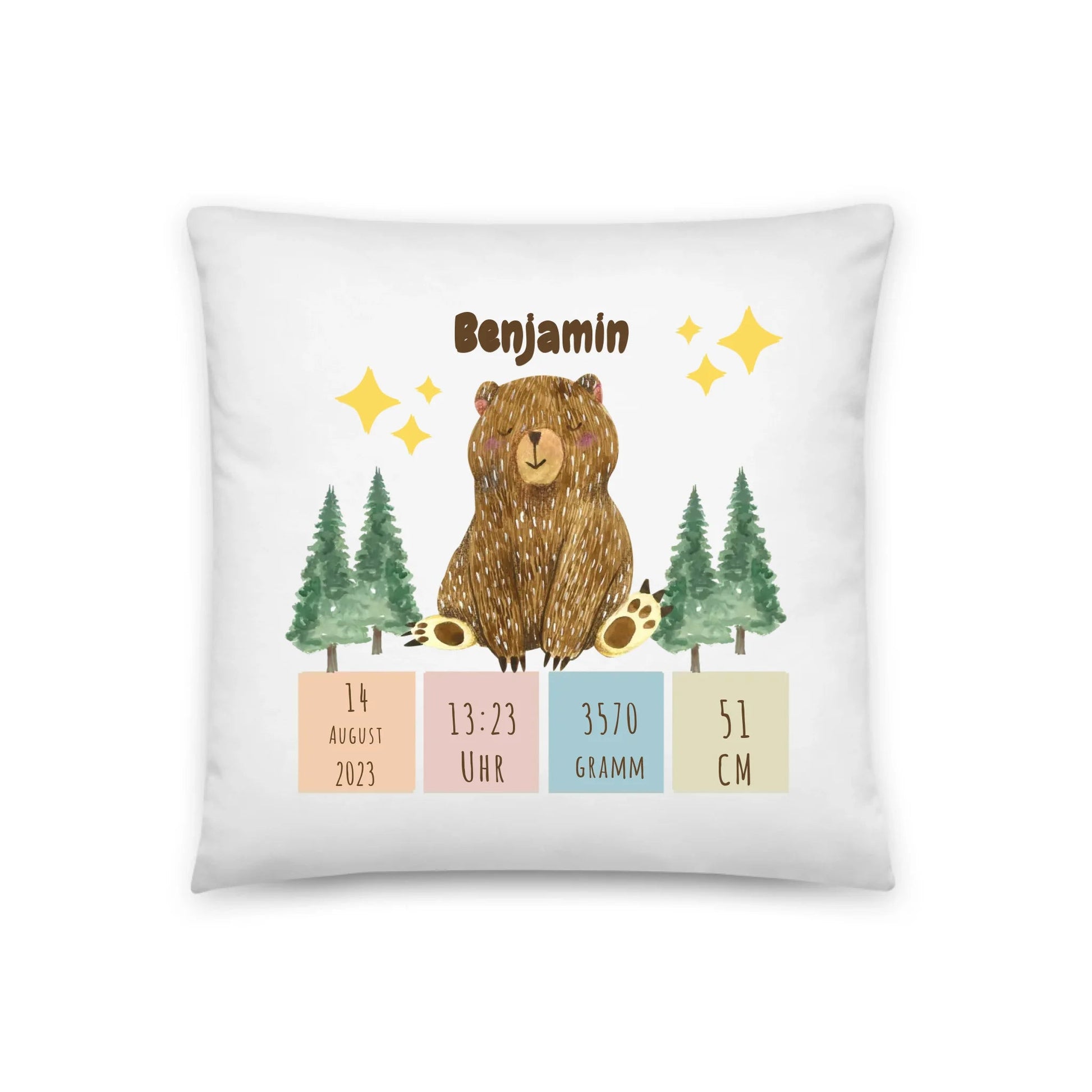 Personalisiertes Geburtskissen: Schlafbär (40x40cm Baumwolle) Little Mathilda Little Mathilda Kissen