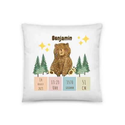 Personalisiertes Geburtskissen: Schlafbär (40x40cm Baumwolle) Little Mathilda Little Mathilda Kissen