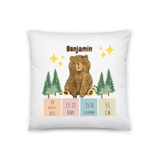 Personalisiertes Geburtskissen: Schlafbär (40x40cm Baumwolle) Little Mathilda Little Mathilda Kissen