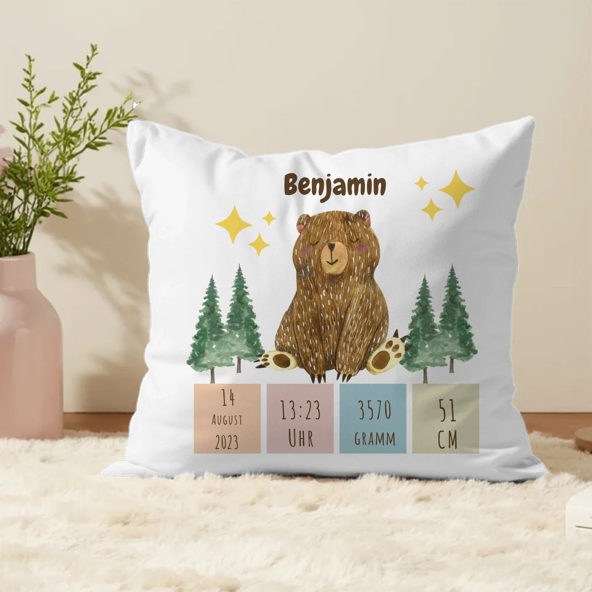 Personalisiertes Geburtskissen: Schlafbär (40x40cm Baumwolle) Little Mathilda Little Mathilda Kissen