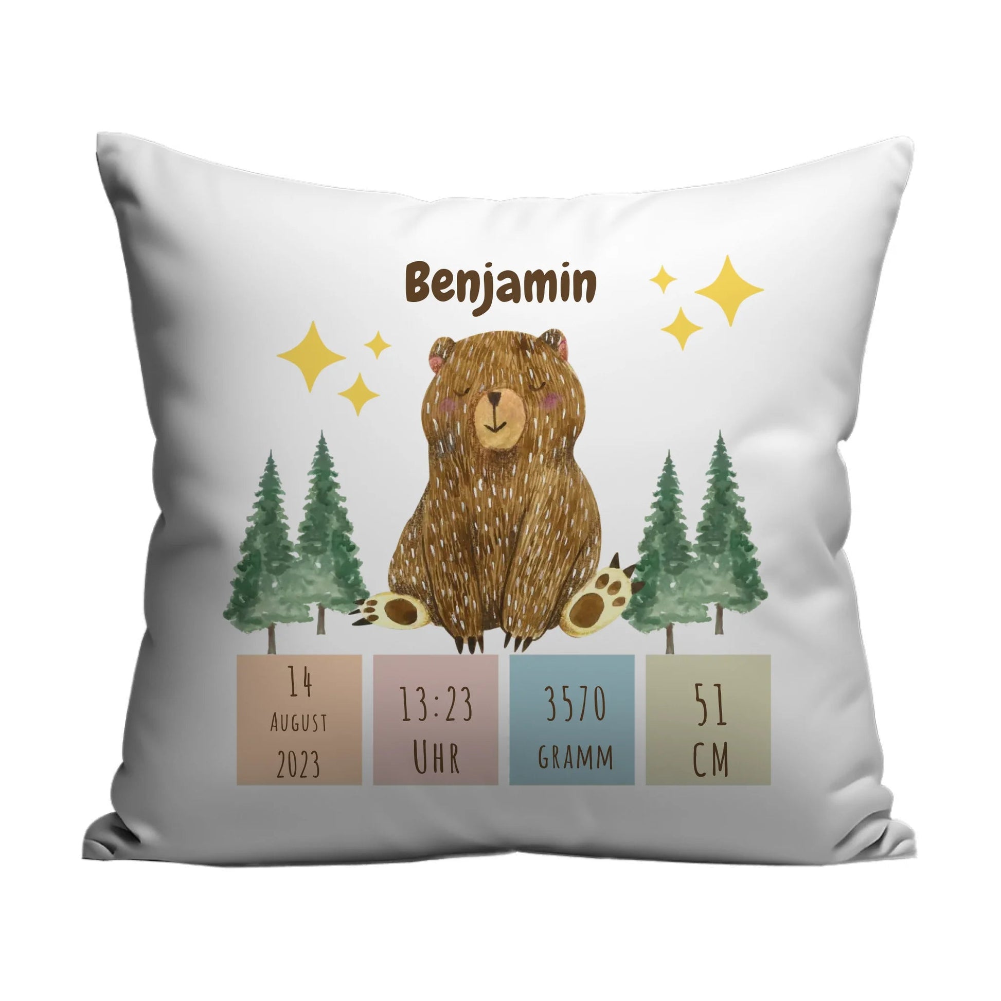 Personalisiertes Geburtskissen: Schlafbär (40x40cm Baumwolle) Little Mathilda Little Mathilda Kissen