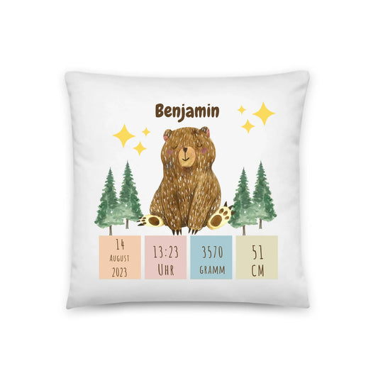 Personalisiertes Geburtskissen: Schlafbär (40x40cm Baumwolle) Little Mathilda Little Mathilda Kissen