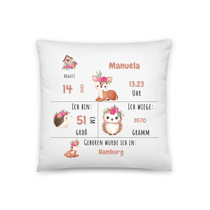 Personalisiertes Geburtskissen: Waldtiere (40x40cm Baumwolle) Little Mathilda Little Mathilda Kissen