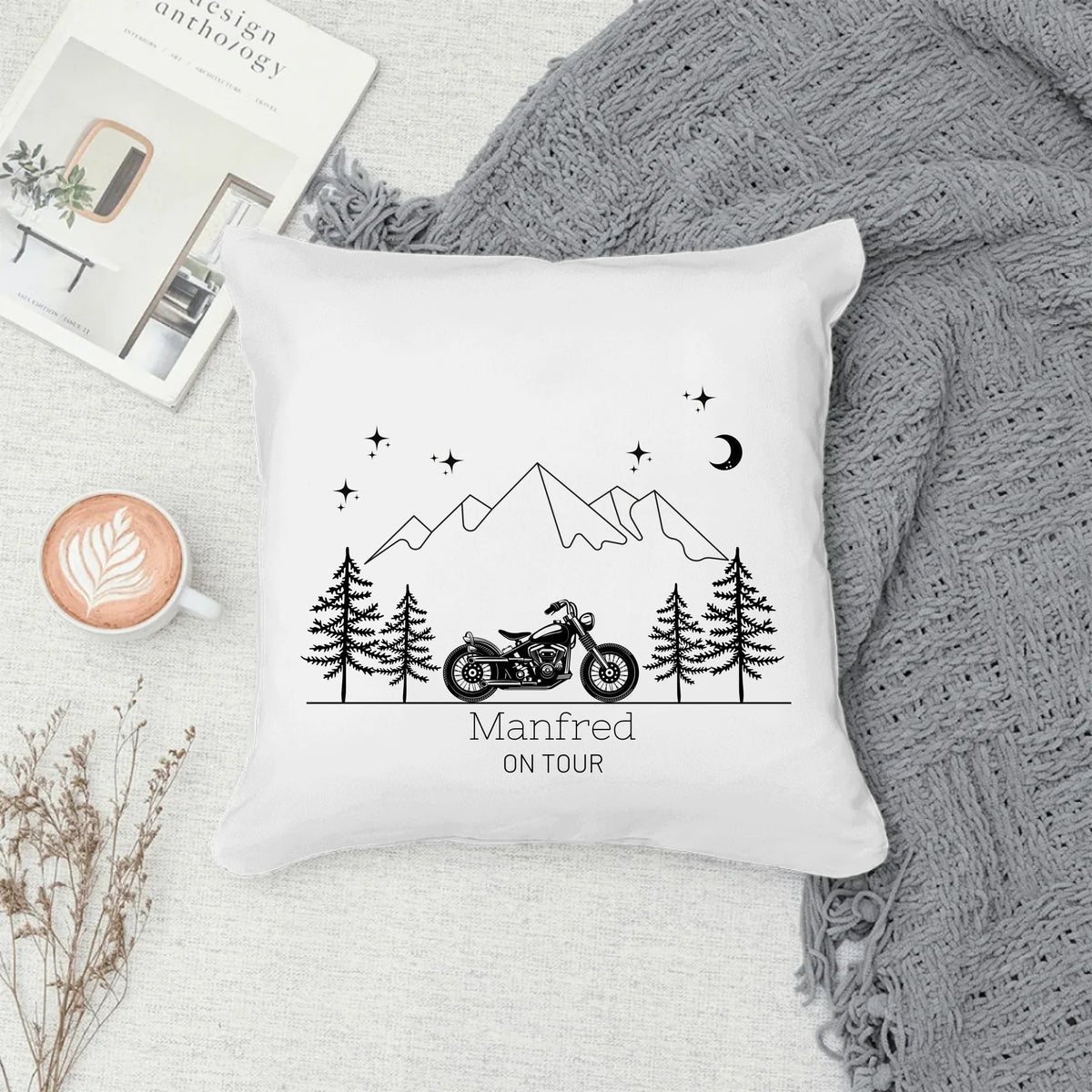 Personalisiertes Kissen mit Camping-Motiv – Motorrad – Baumwolle Little Mathilda Little Mathilda Kissen