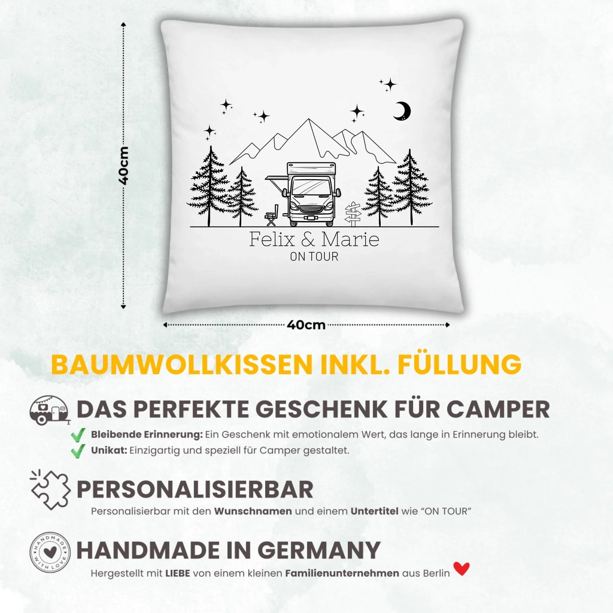 Personalisiertes Wohnmobil-Kissen mit Namen – Camping-Motiv – Baumwolle Little Mathilda Little Mathilda Kissen