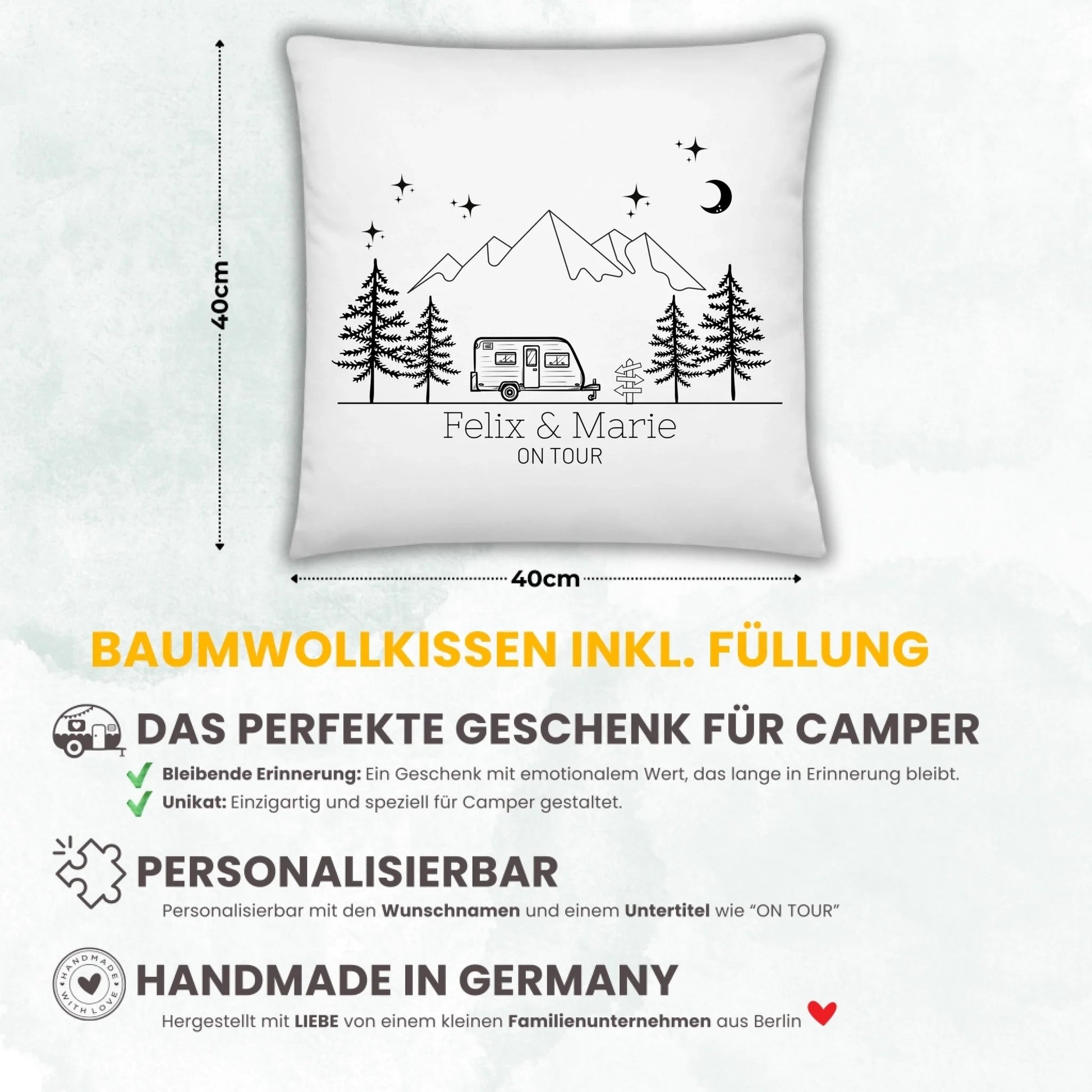 Personalisiertes Wohnwagen-Kissen mit Namen – Camping-Motiv – Baumwolle Little Mathilda Little Mathilda Kissen