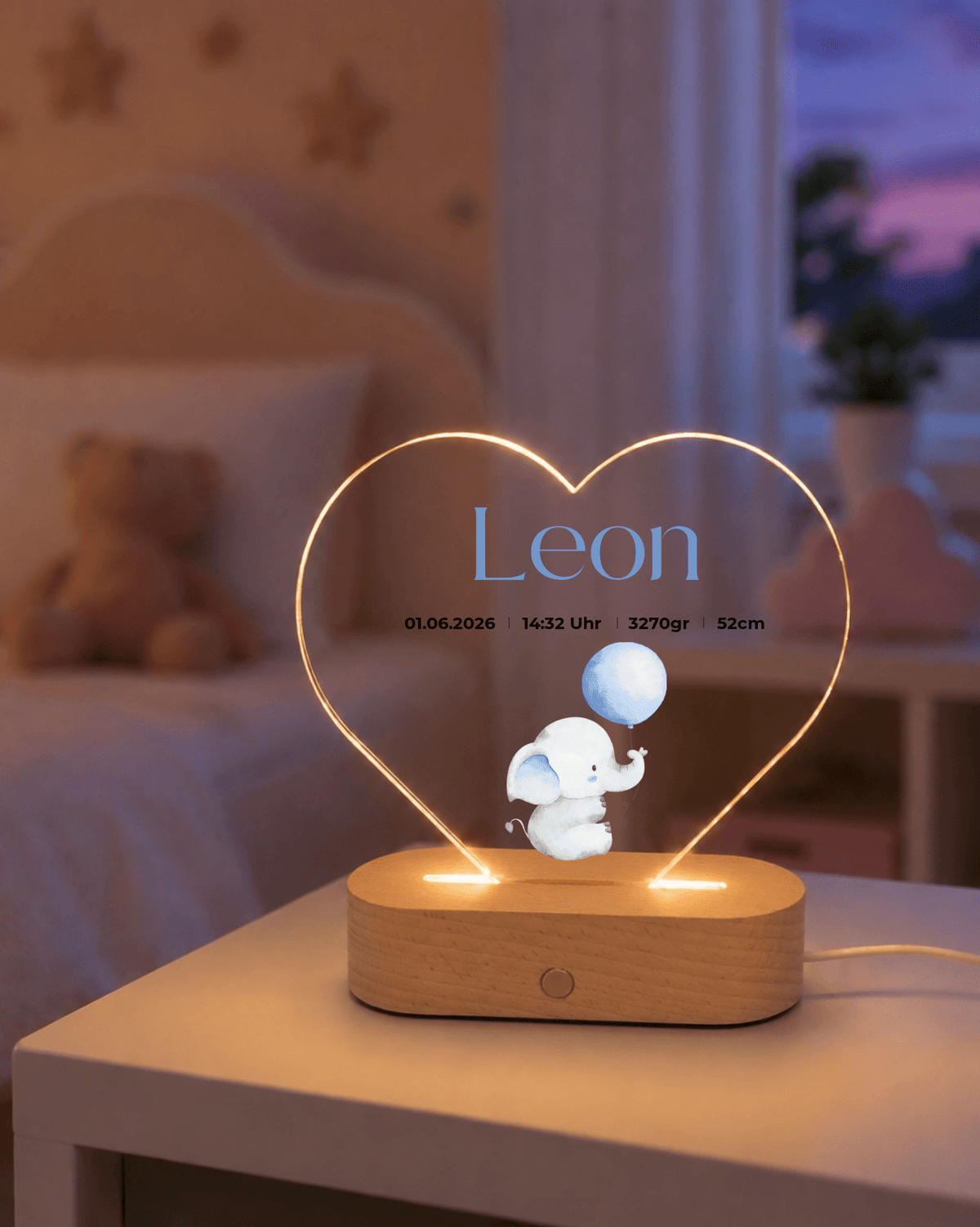 Personalisiertes Acryl-Nachtlicht Baby Elefant mit Namen & Geburtsdaten Little Mathilda Little Mathilda Nachtlicht