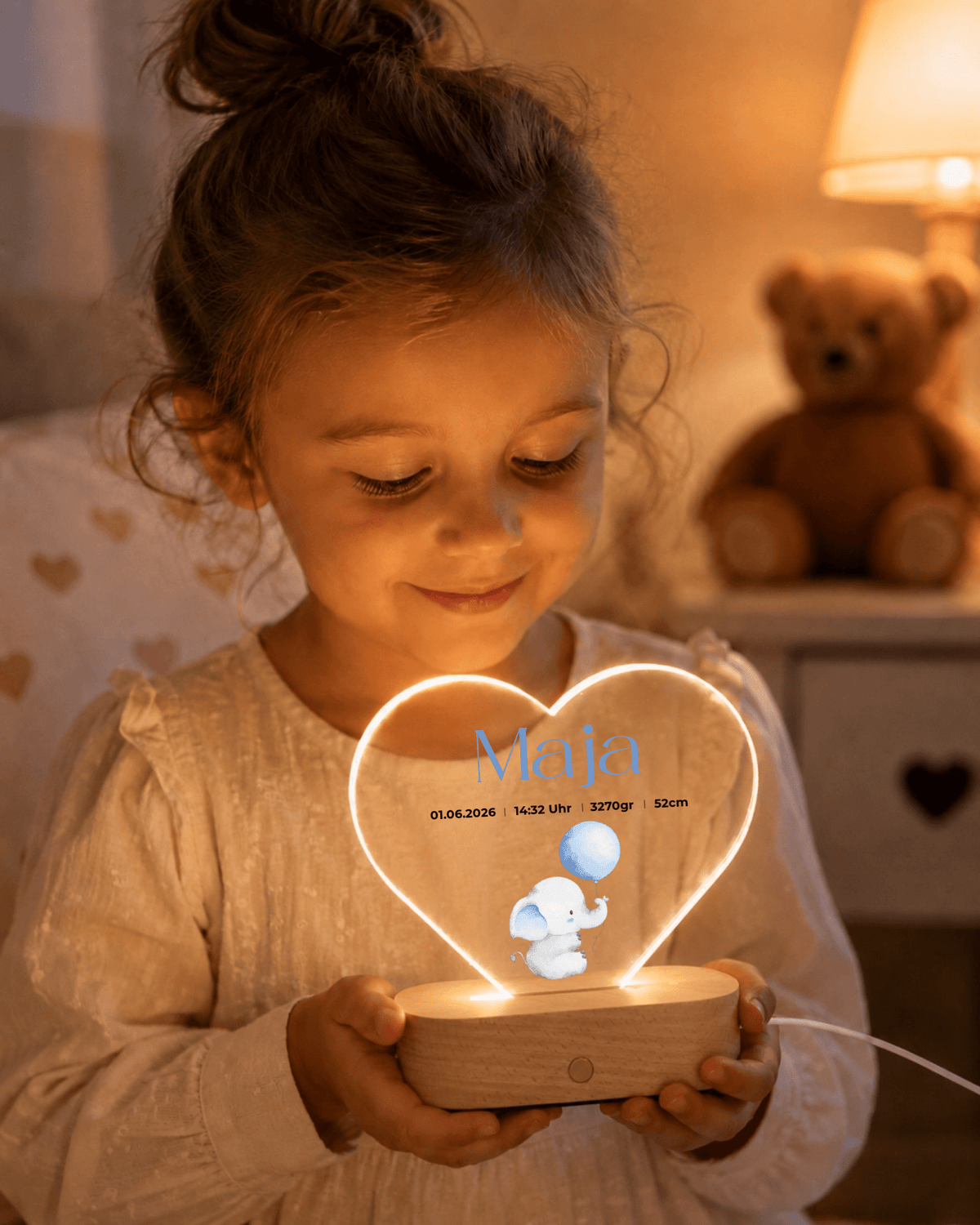 Personalisiertes Acryl-Nachtlicht Baby Elefant mit Namen & Geburtsdaten Little Mathilda Little Mathilda Nachtlicht