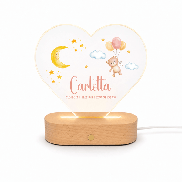 Personalisiertes Acryl-Nachtlicht Herzform mit Namen & Geburtsdaten Little Mathilda Little Mathilda Nachtlicht