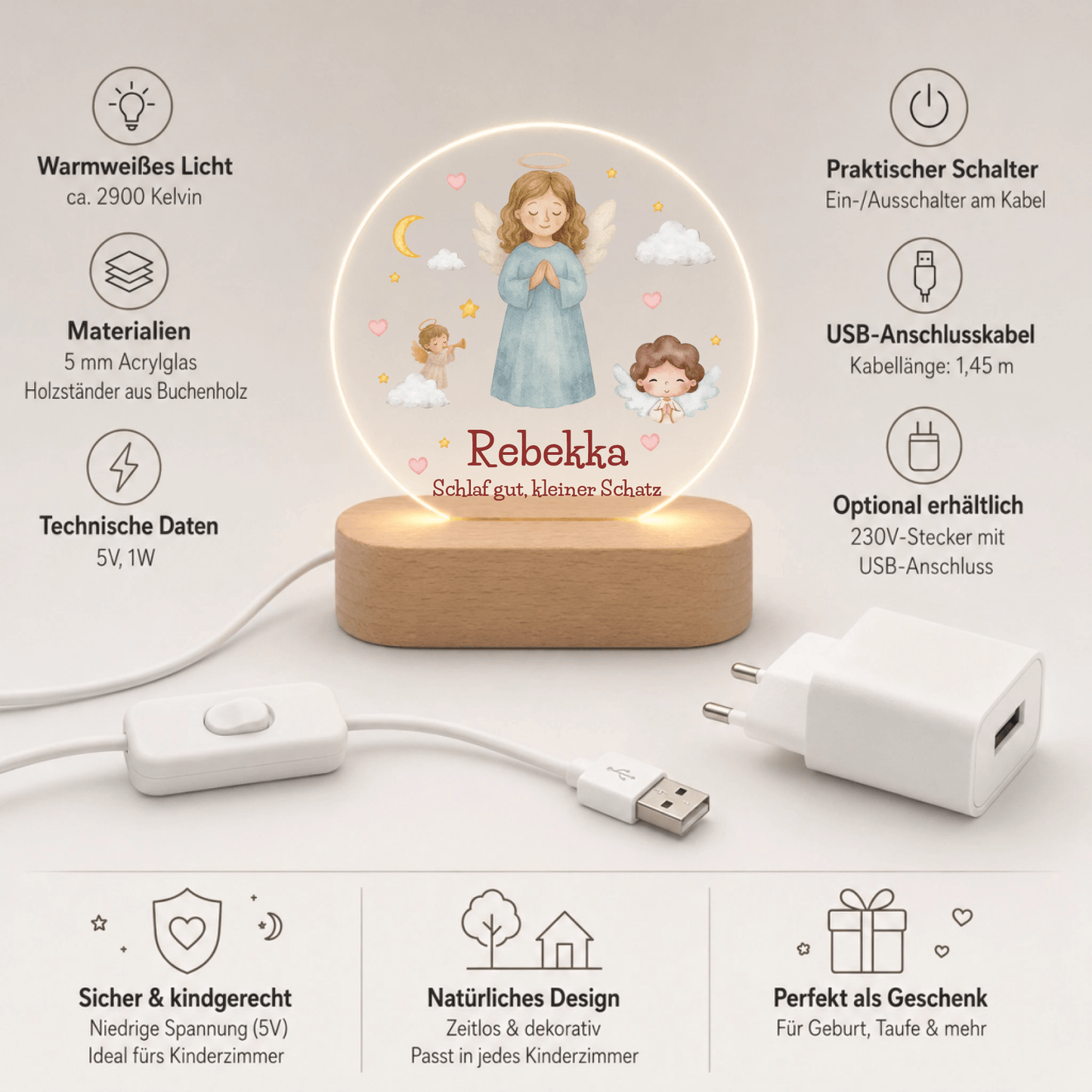 Personalisiertes Acryl-Nachtlicht mit Namen – Gute-Nacht-Licht für Kinder Little Mathilda Little Mathilda Nachtlicht