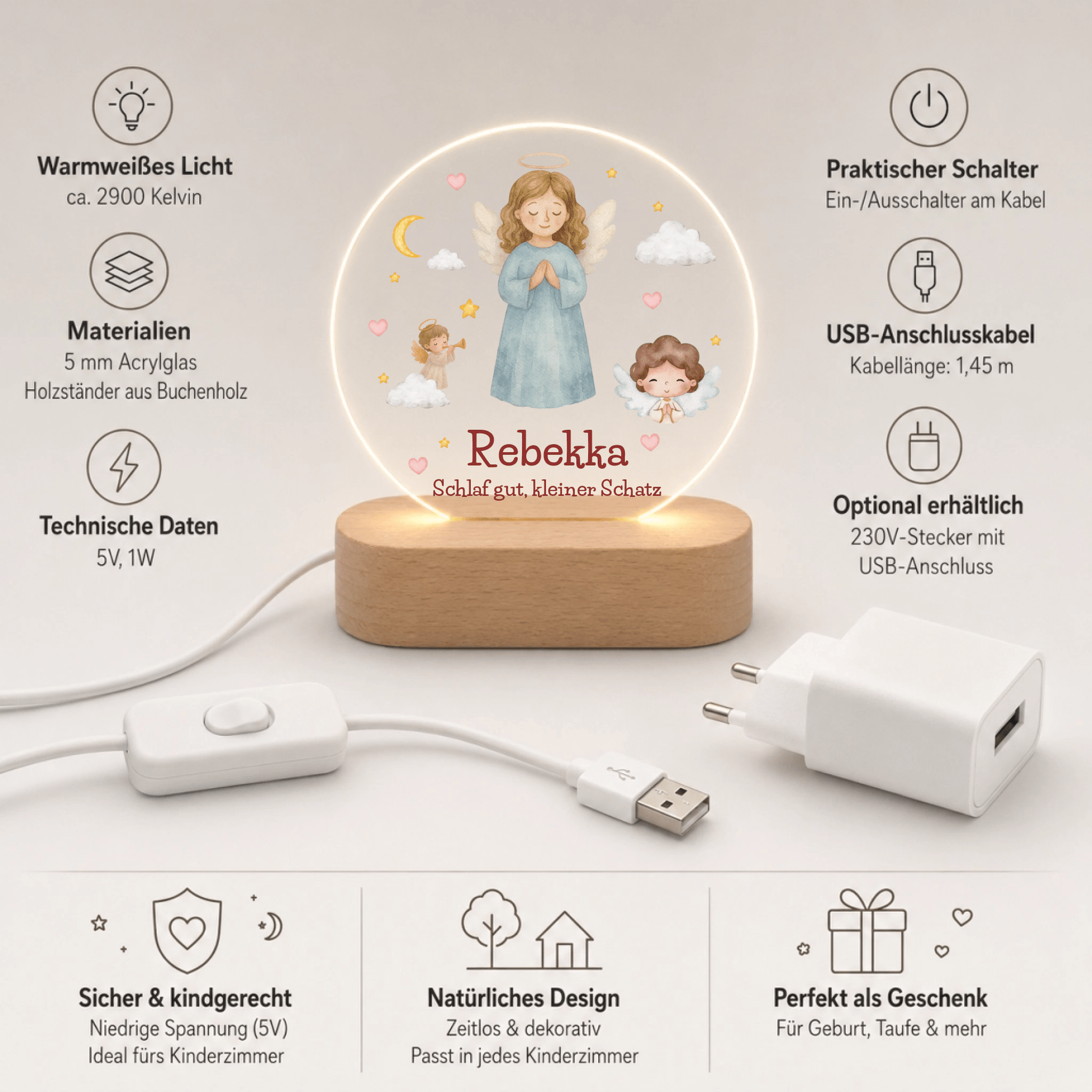 Personalisiertes Acryl-Nachtlicht mit Namen – Gute-Nacht-Licht für Kinder Little Mathilda Little Mathilda Nachtlicht