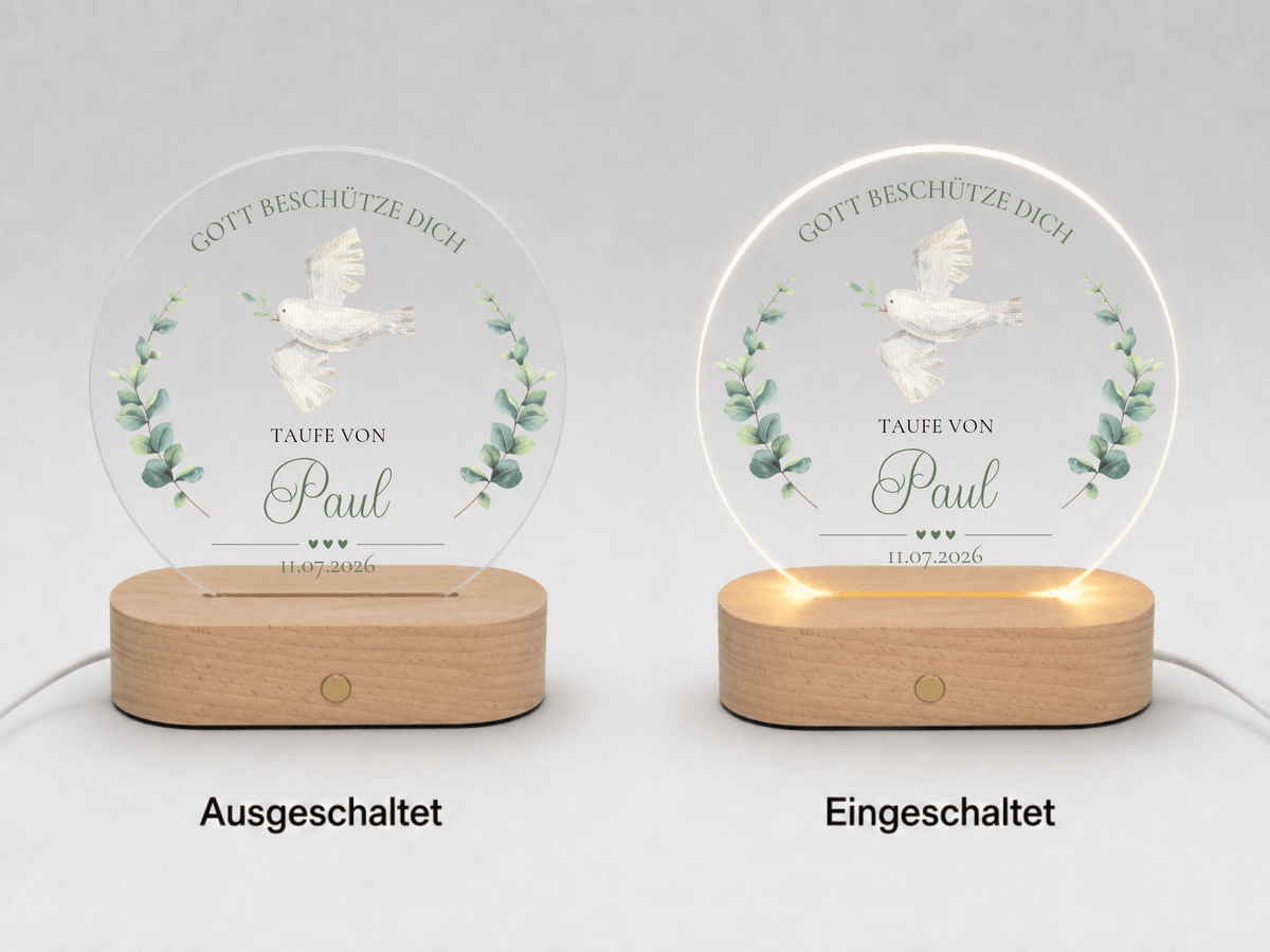 Personalisiertes Acryl-Nachtlicht zur Taufe mit Namen, Datum & Spruch Little Mathilda Little Mathilda Nachtlicht