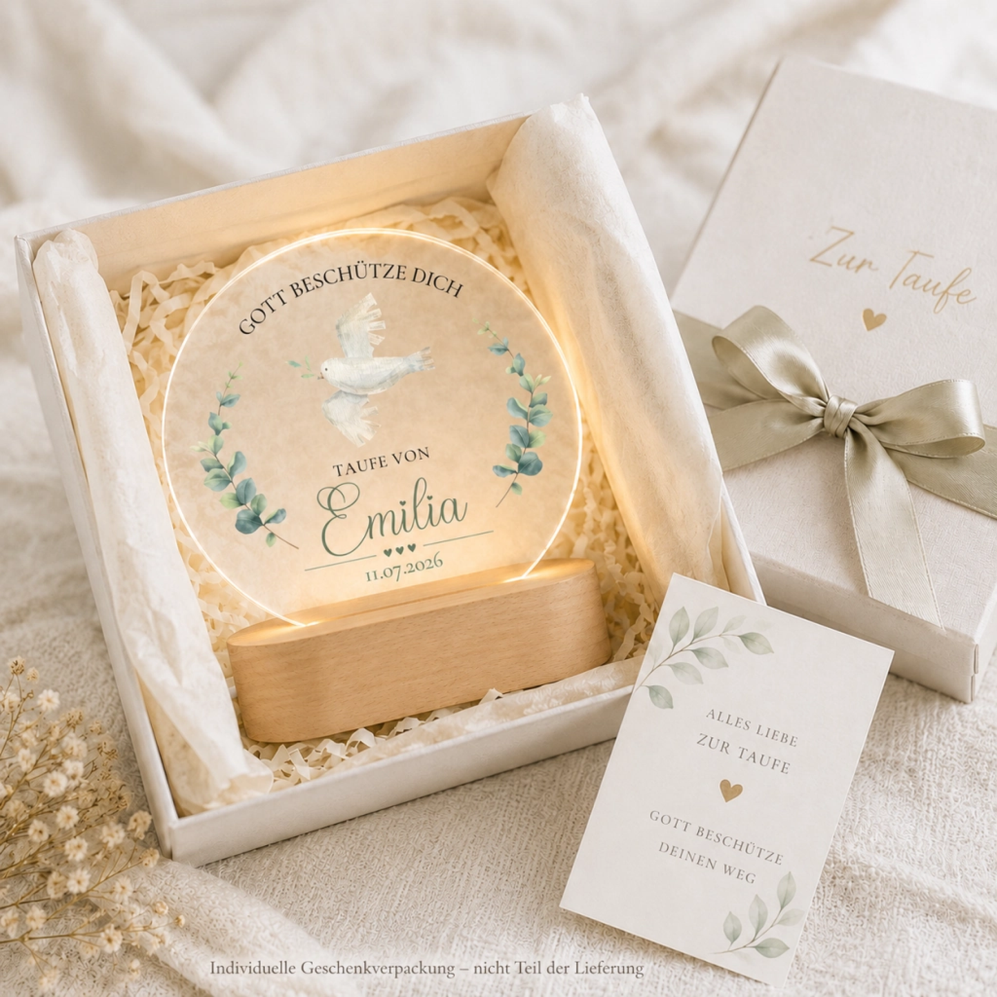 Personalisiertes Acryl-Nachtlicht zur Taufe mit Namen, Datum & Spruch Little Mathilda Little Mathilda Nachtlicht