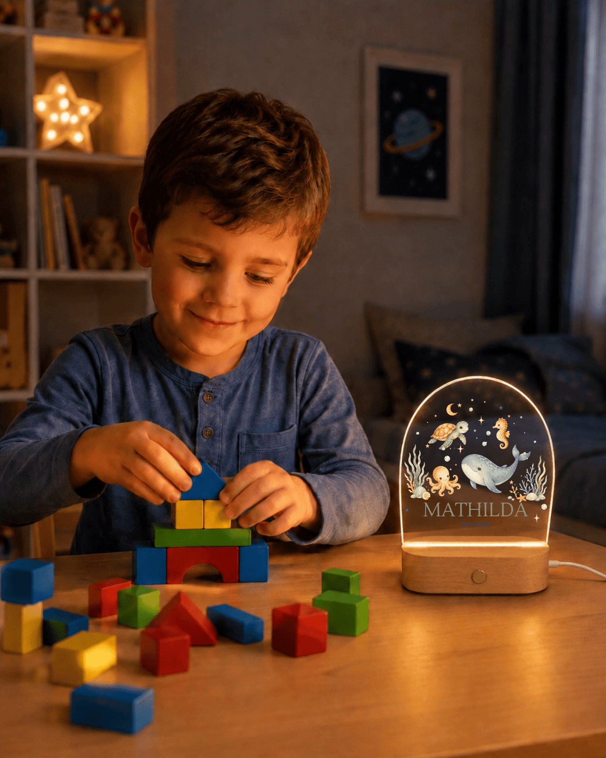 Personalisiertes Nachtlicht mit Name & Datum – Wal und Meerestiere Little Mathilda Little Mathilda Nachtlicht