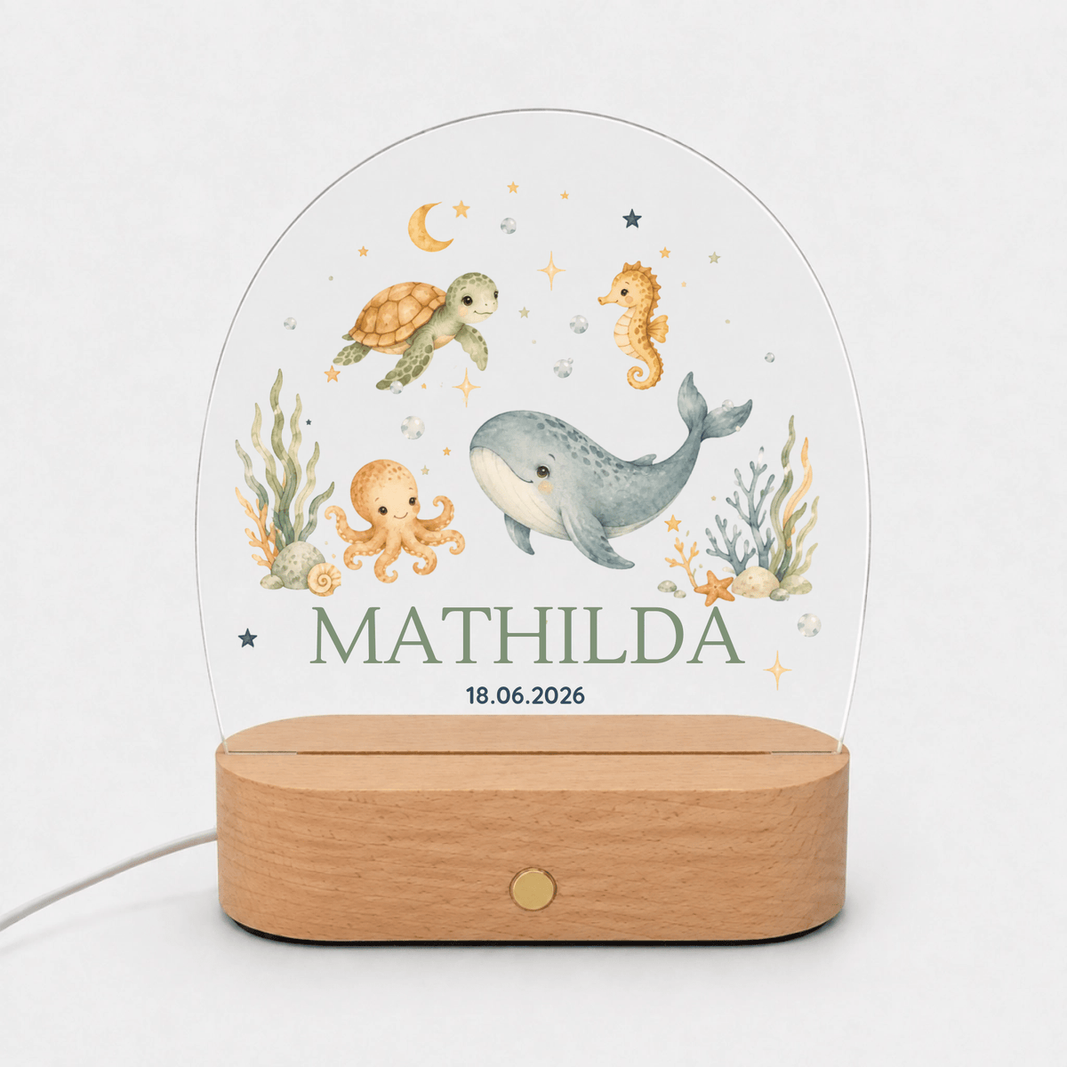 Personalisiertes Nachtlicht mit Name & Datum – Wal und Meerestiere Little Mathilda Little Mathilda Nachtlicht