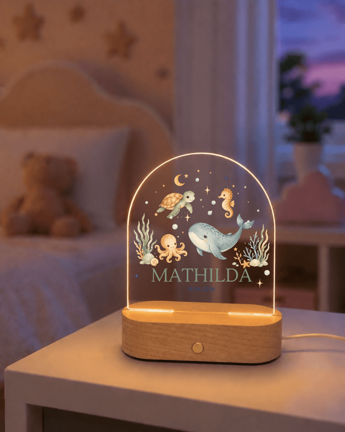 Personalisiertes Nachtlicht mit Name & Datum – Wal und Meerestiere Little Mathilda Little Mathilda Nachtlicht